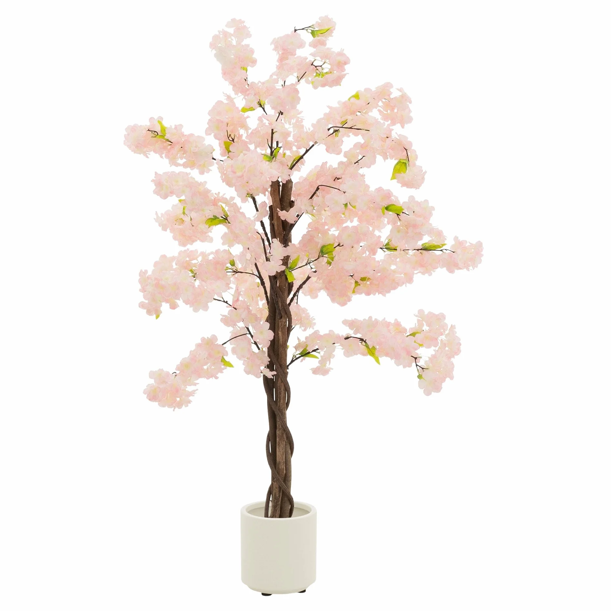 ML-Design Árbol de Cerezo Artificial 120 cm Planta Grande Realista con Tronco de Madera Natural en Maceta, Decorativo con Flores Rosas, Interior/Exterior para Hogar y Oficina, Fácil de Cuidar