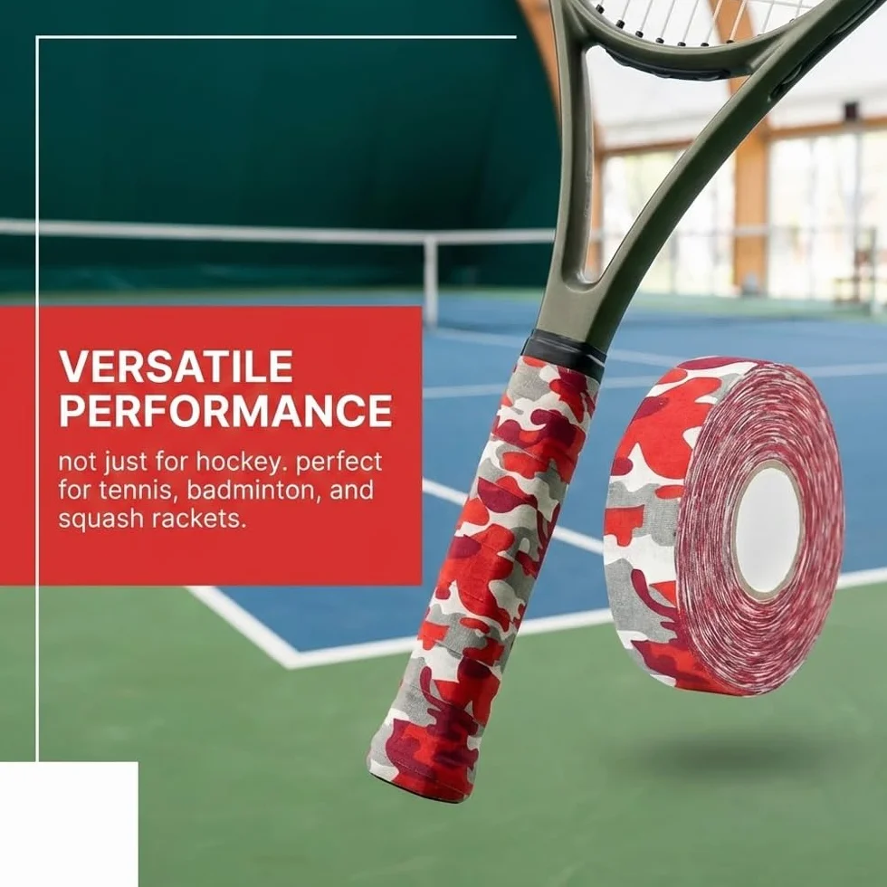 Cinta de Hockey 25m x 2,5cm Camuflaje Rojo - Tela de Algodón Resistente al Frío y Agarre Antideslizante