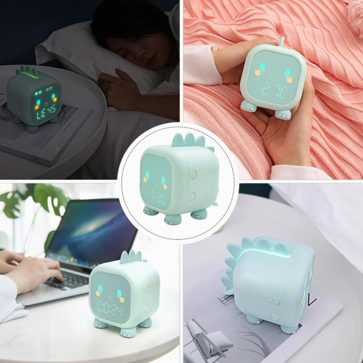 Mipcase Reloj Despertador Inteligente Diseño Animal de Plástico Verde, Función de Repetición y Silencio, Adecuado para Mesa de Noche Infantil
