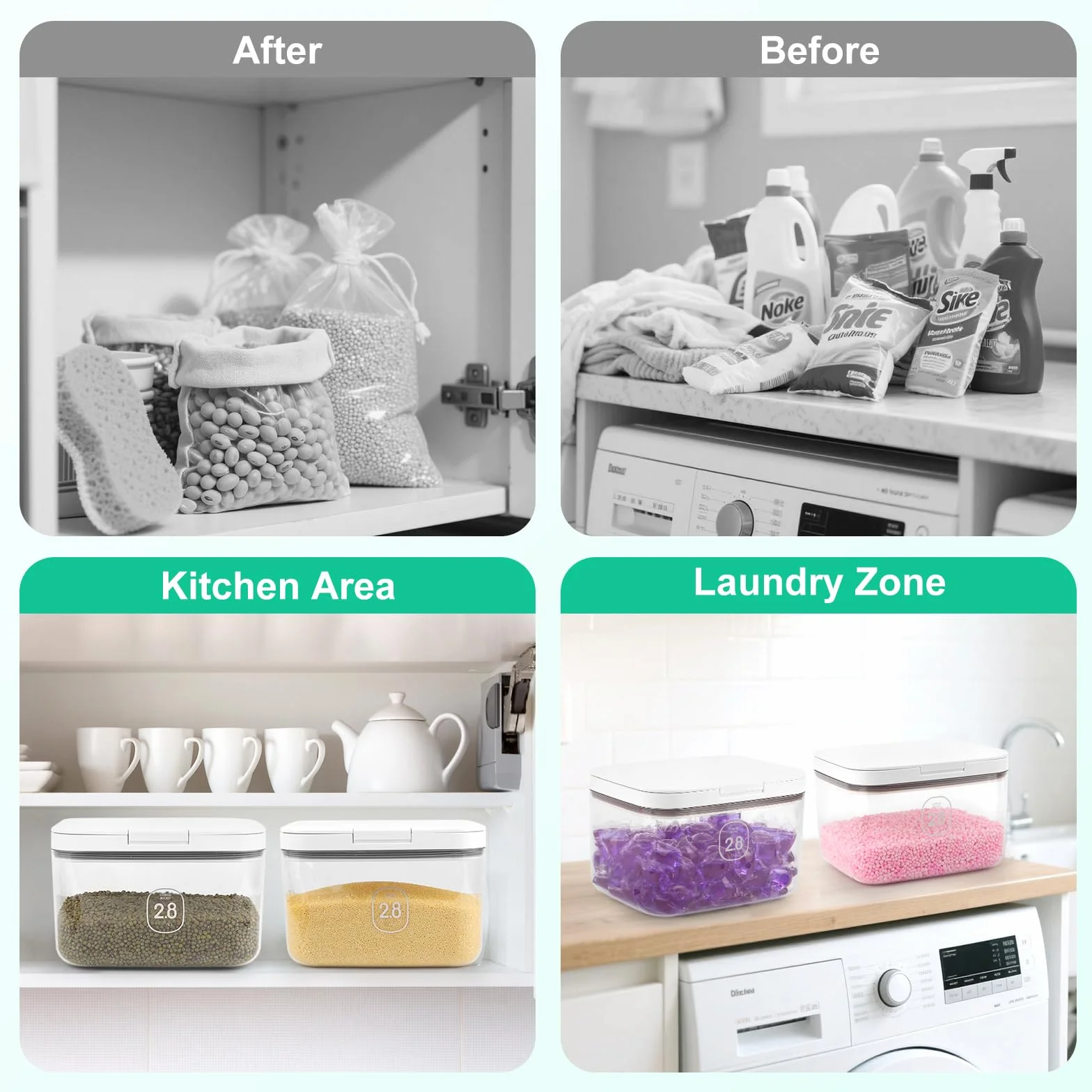 2 unidades de detergente con cucharas,Contenedor de detergente en polvo 2.8L,Contenedor de detergente en polvo con tapa hermética y cierre a presión,Caja de detergente multiusos para comida para gatos