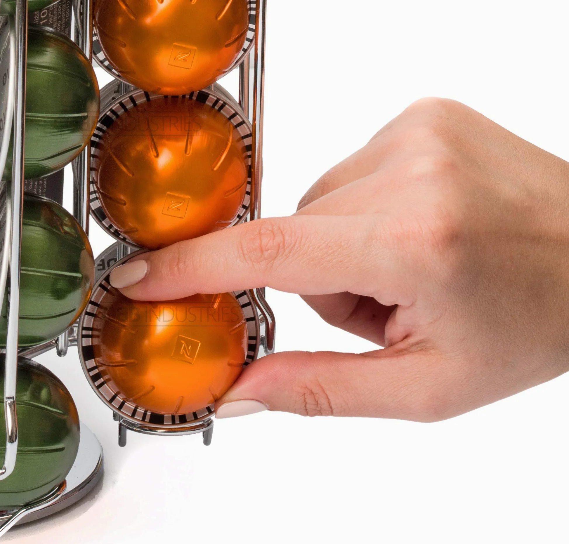 Poseidón CH0019 – Portacápsulas dispensador giratorio giratorio para 58 cápsulas Nespresso Vertuo acero cromado