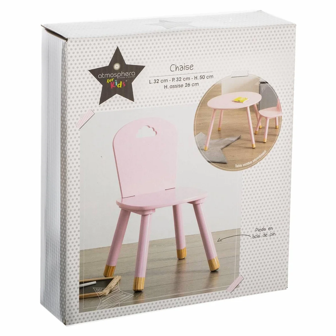 ATMOSPHERA CREATEUR D'INTERIEUR Silla de Madera para niños-Decoración Nube-Color Rosa, L. 28 x l. 50 x H. 28 cm
