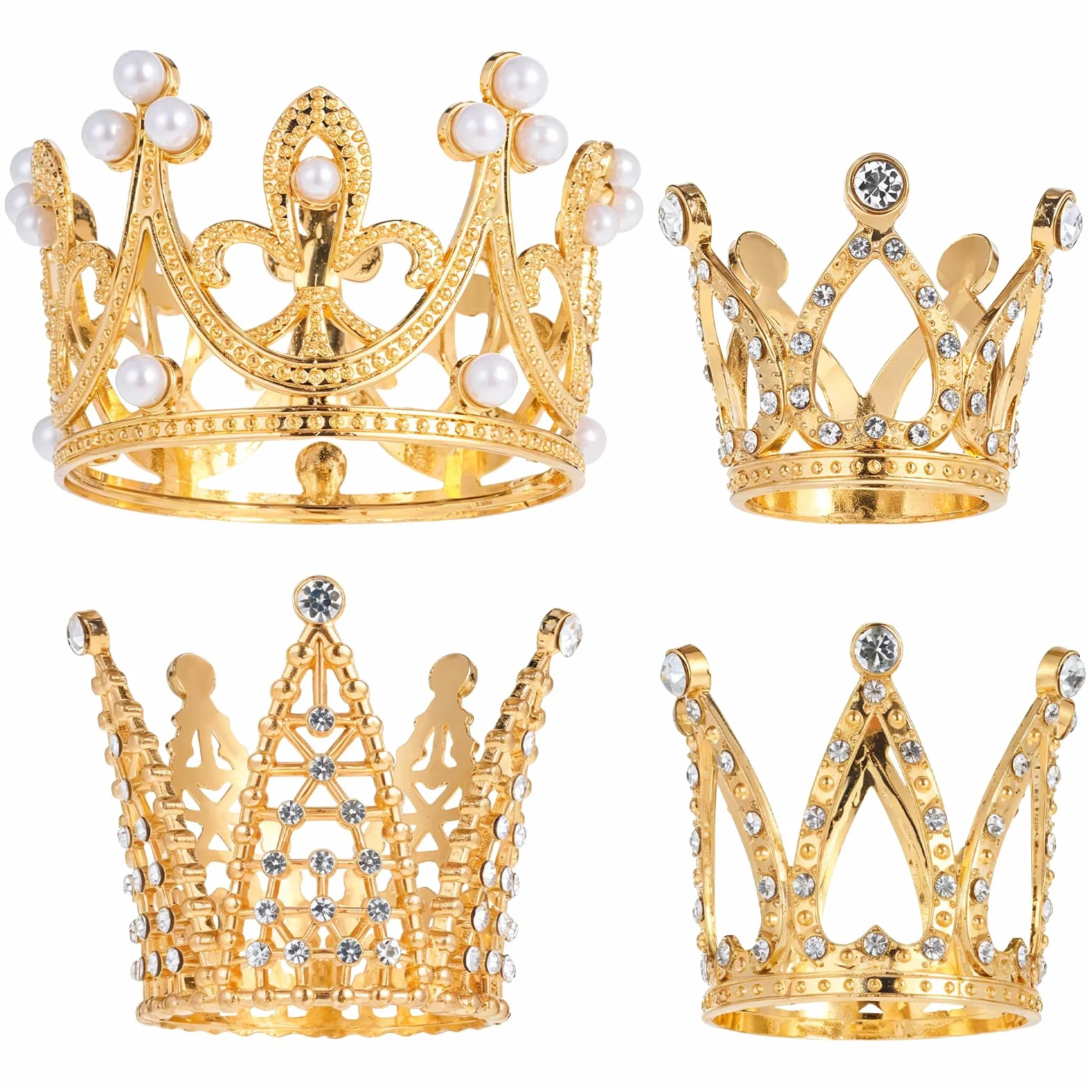 Giantree 4 coronas doradas para decoración de tartas, mini corona de cumpleaños, corona vintage de perlas de cristal, decoración de pastel de princesa reina para ramos, coronas de cumpleaños, bodas
