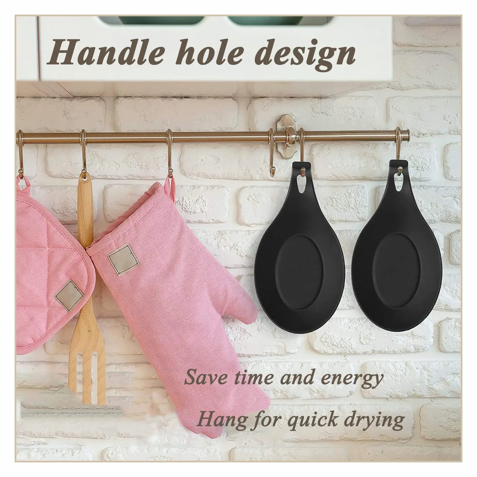 2 Piezas Kitchen Silicone Big Spoon Rest, Reposa Cucharas Silicona de Grado Alimenticio, Soporte De Cuchara Negro, para Cocina Hogar Comedor Utensilios de Almacenamiento de Cocina - Negro