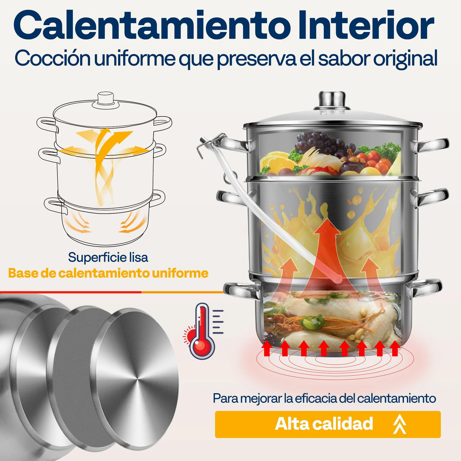 VIVOHOME Exprimidor de Vapor con Tapa de Vidrio 8L Extractor de Frutas | Ø 26cm, Acero Inoxidable, Verduras Casero con Tubo, Apto para Lavavajillas, para Todas las Cocinas, incluida Inducción