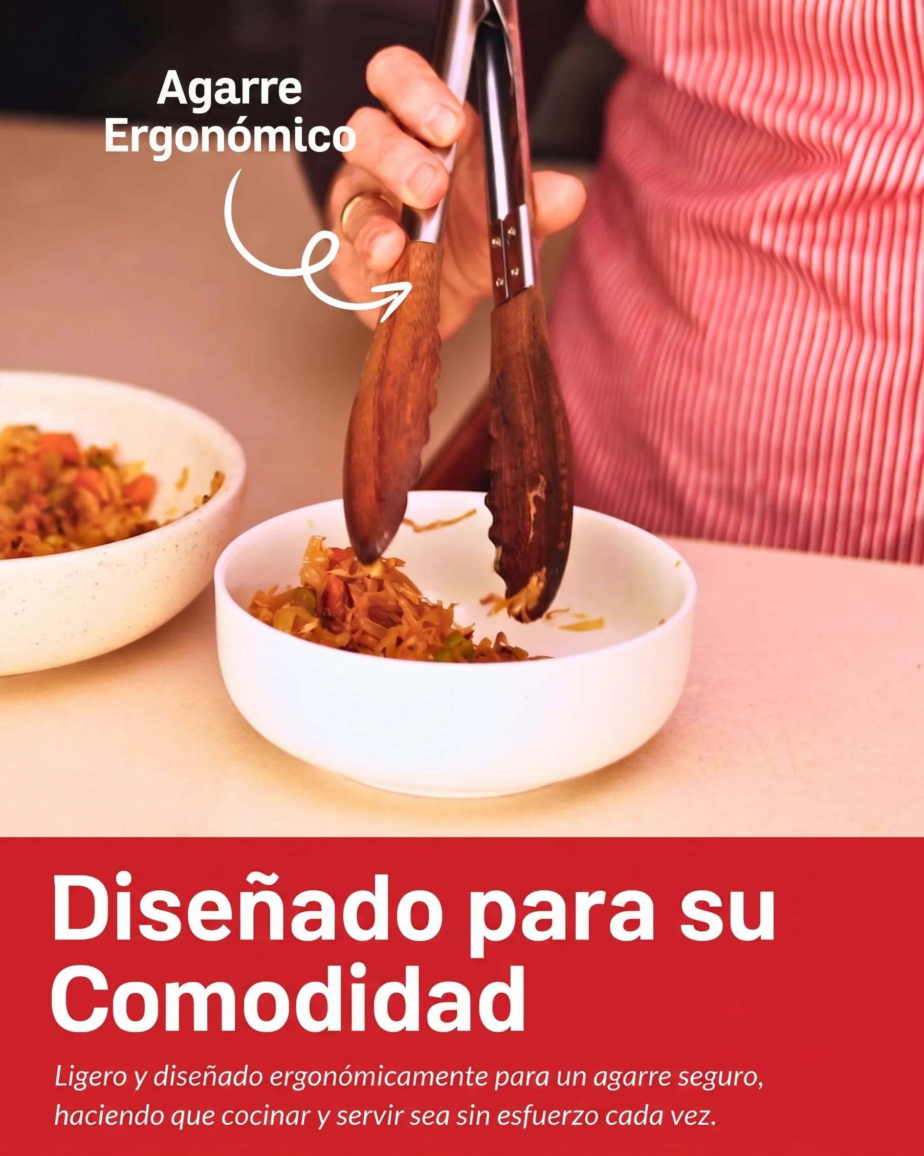Boxiki Kitchen Pinzas de Cocina Profesionales Acero Inoxidable 30cm con Puntas de Madera de Nogal Natural