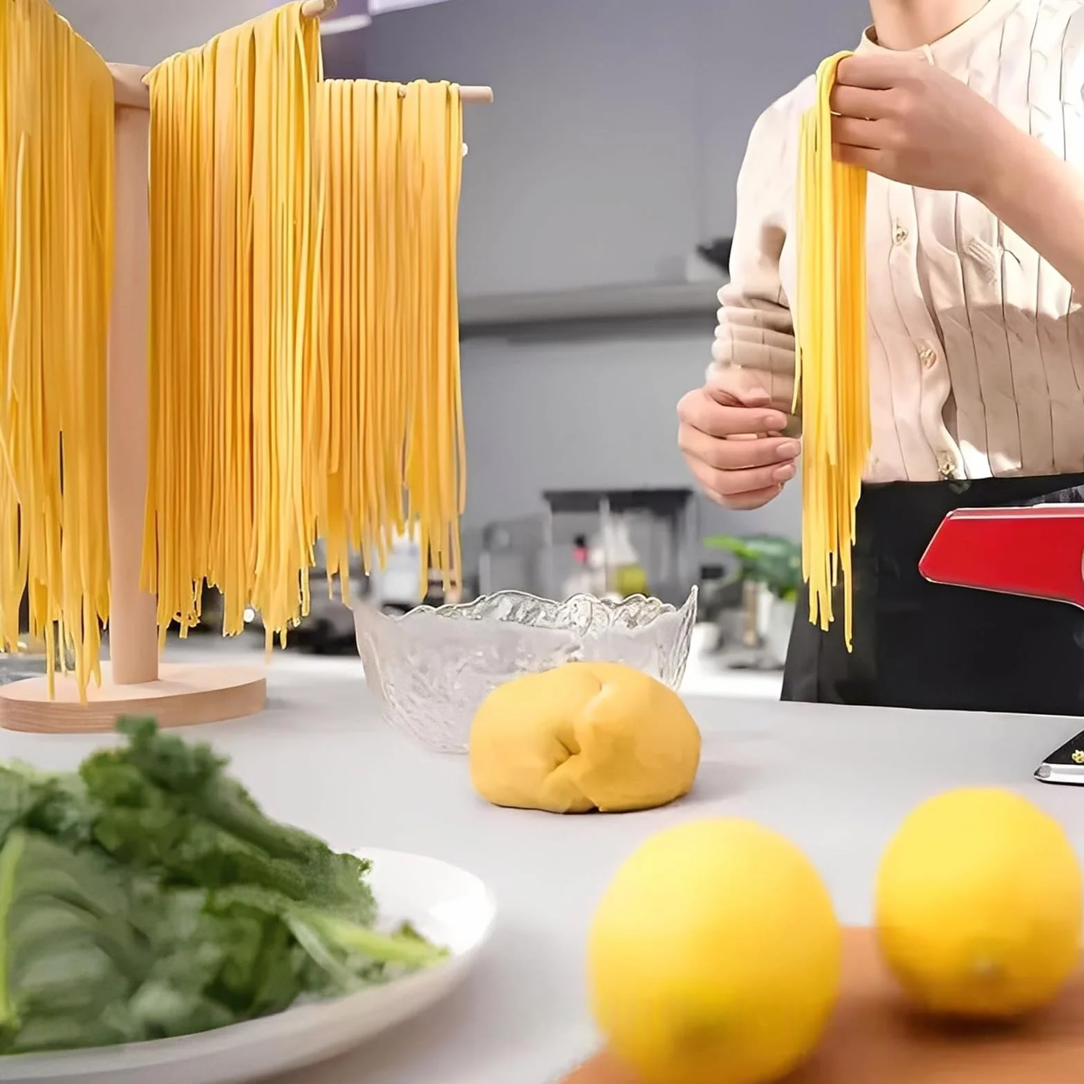 Soporte para Secado de Pasta | Secador de Pasta 9 Barras Plegable, Estante para Fideos Frescos y Caseros | Utensilio de Cocina para Colgar Pasta Hecha a Mano