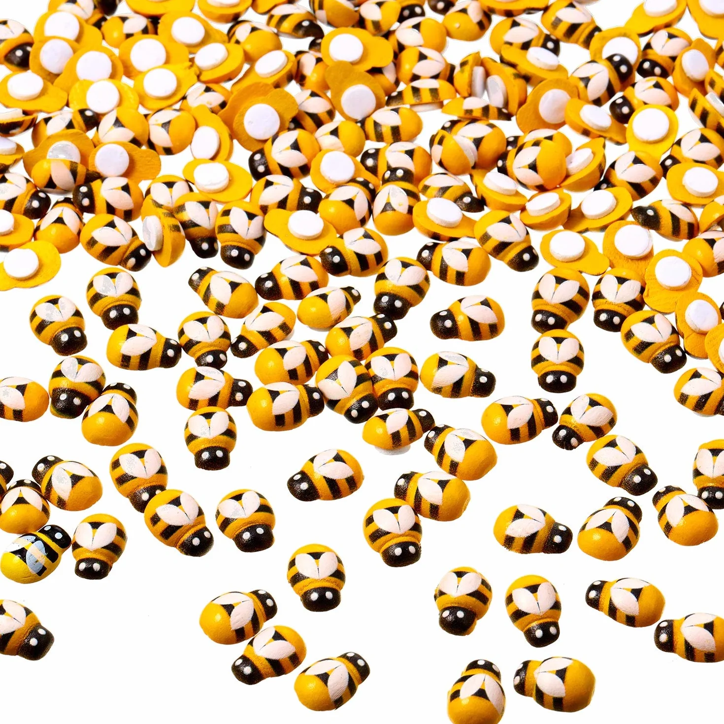 300 Paquetes Adornos Madera de Abeja Abeja Pintada Pequeña Abejorros de Madera Autoadhesivos de Espalda Plana para Decoración de Scrapbooking de Arte de DIY
