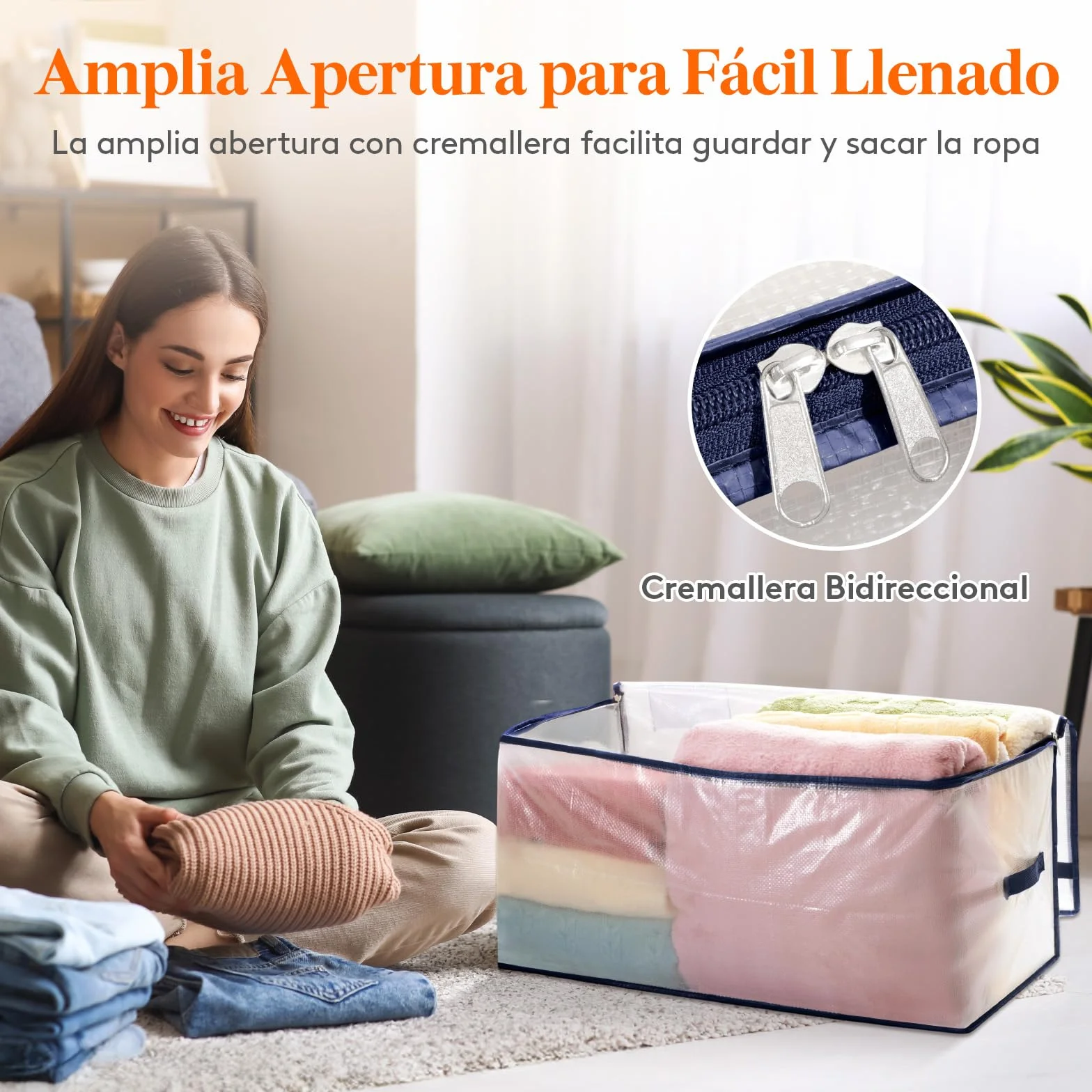 Lifewit Juego de 4 Bolsas Almacenaje Ropa 90 L, Bolsas Mudanza Grandes con Asas, Cajas Mudanza Plegables para Edredones, Mantas, Ropa, Transparente