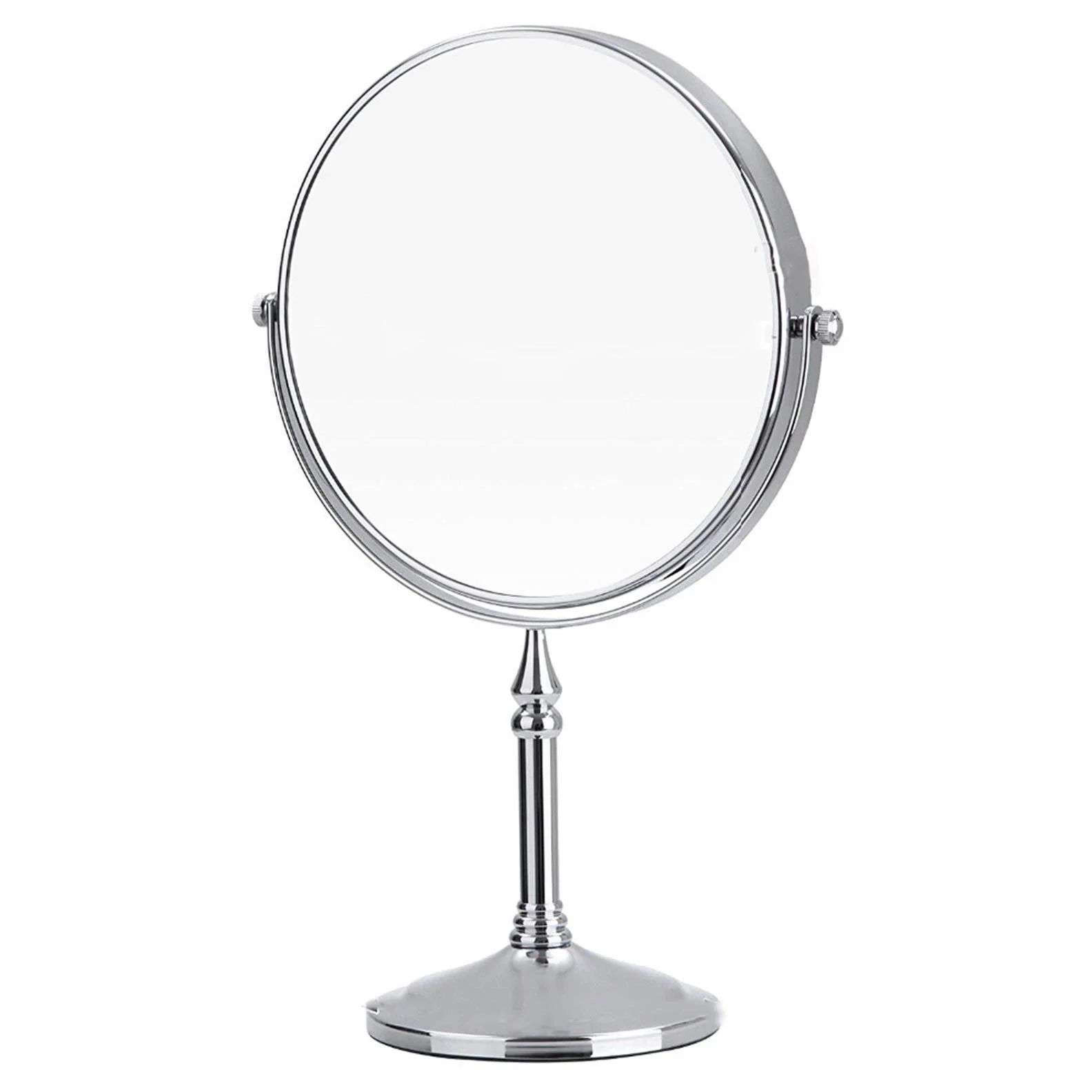 Espejos de maquillaje para encimera, 8 pulgadas de doble cara de latón espejo de aumento, espejo giratorio de mesa de 360 °, espejo de afeitado, cromado, 10 X