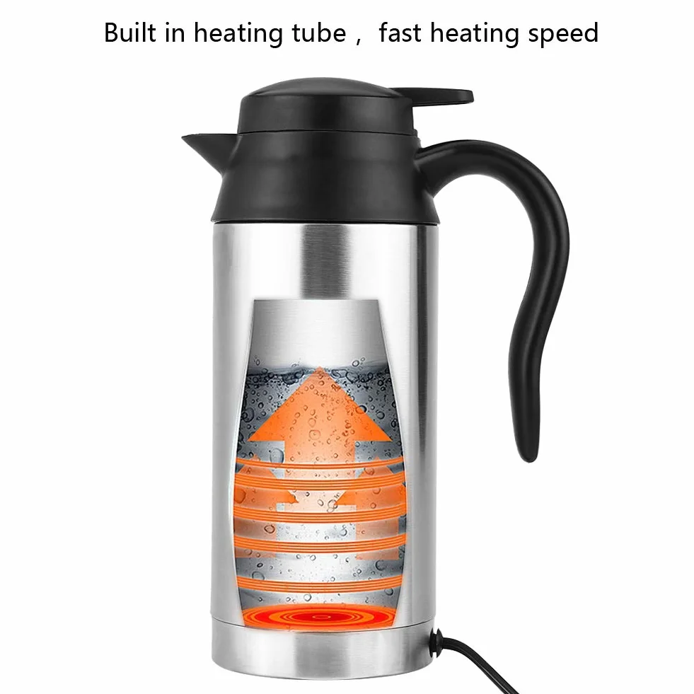 Encendedor eléctrico de coche de 25 oz de acero inoxidable portátil de calefacción taza de café calentador de té taza termo alimentado por 12 V encendedor de cigarrillos, 750 ml