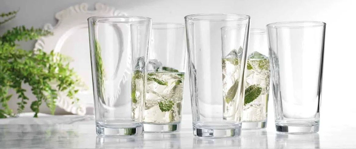 Home Essentials - Juego de 10 vasos de vidrio Highball, vasos de agua básicos de 16 onzas, cerveza, jugo, cócteles, vino, té helado, vasos de bar. Apto para lavavajillas