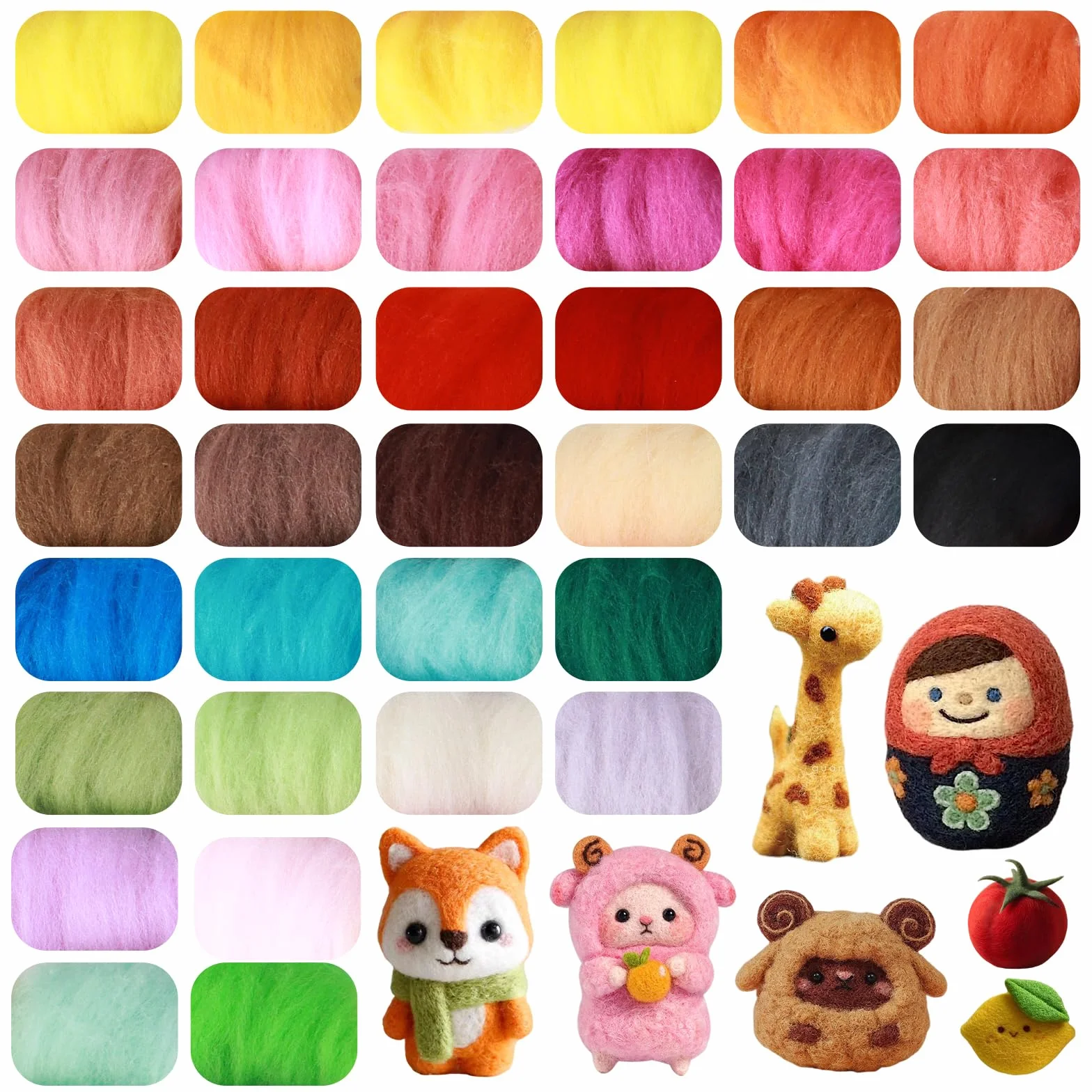 Luxoraiova 36 Colores de Lana de Fieltro, 108 g Lana de Fieltro para Fieltrar en Seco, 3 Gramos/Paquete, Manualidades de Lana para Principiantes, paraTejer, Fieltro Seco y Húmedo, Creaciones DIY
