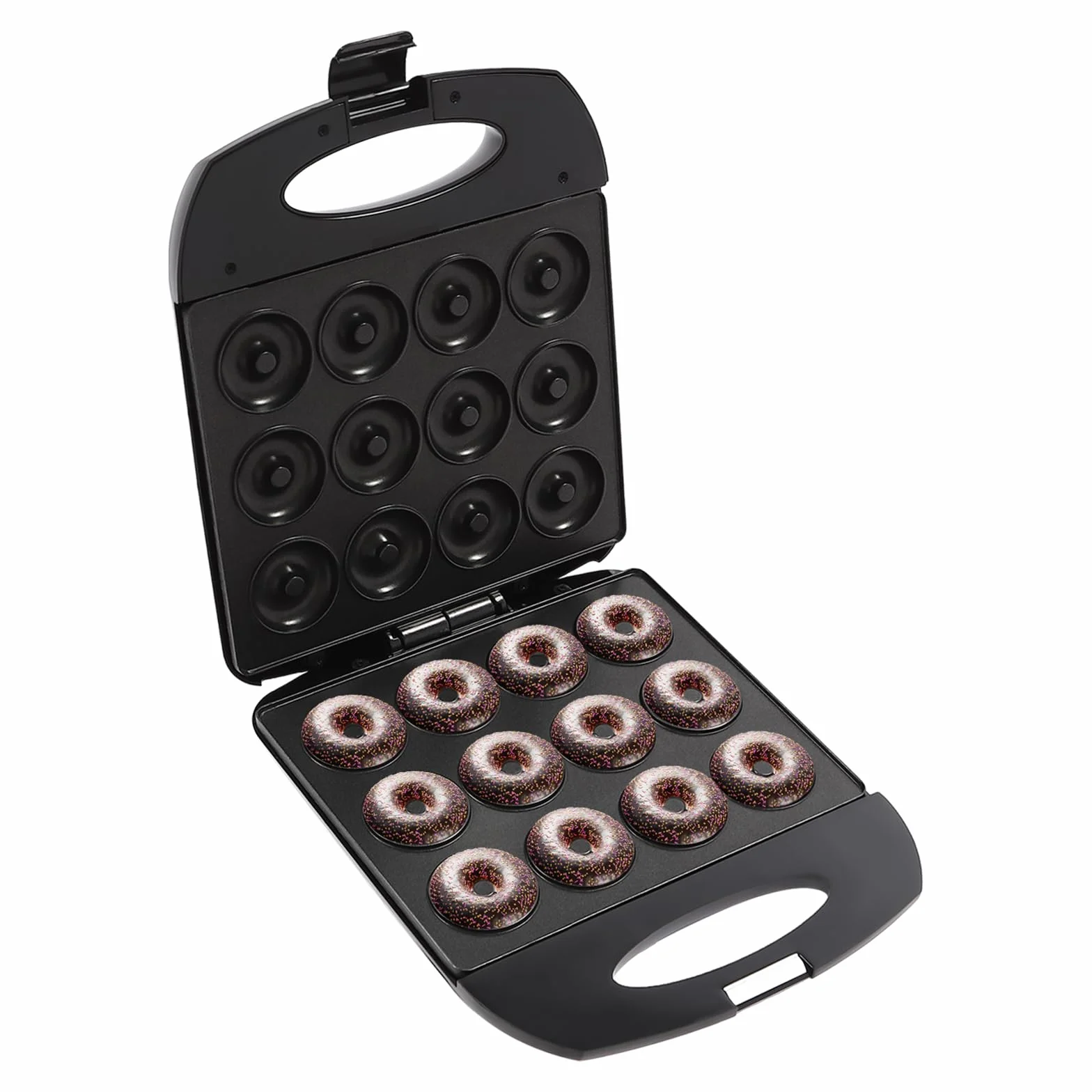 Mini donut eléctrico antiadherente 1200 W para 12 mini donuts, control automático de la temperatura, panel de doble cara integrado, sencillo donuts caseros para fiestas familiares, pastelerías