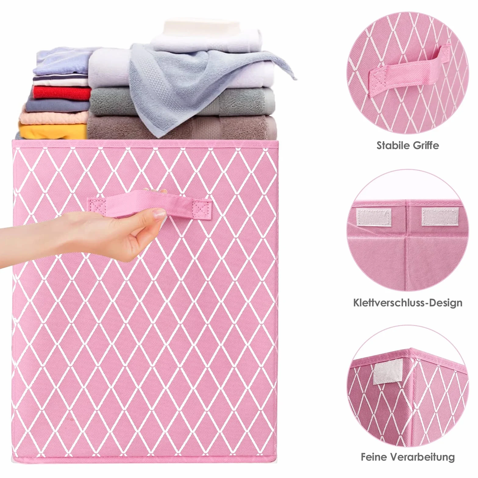 Cajas de Almacenaje con Tapa 83L Organizadoras de Tela Plegable para Juguetes Ropa Libros Rosa