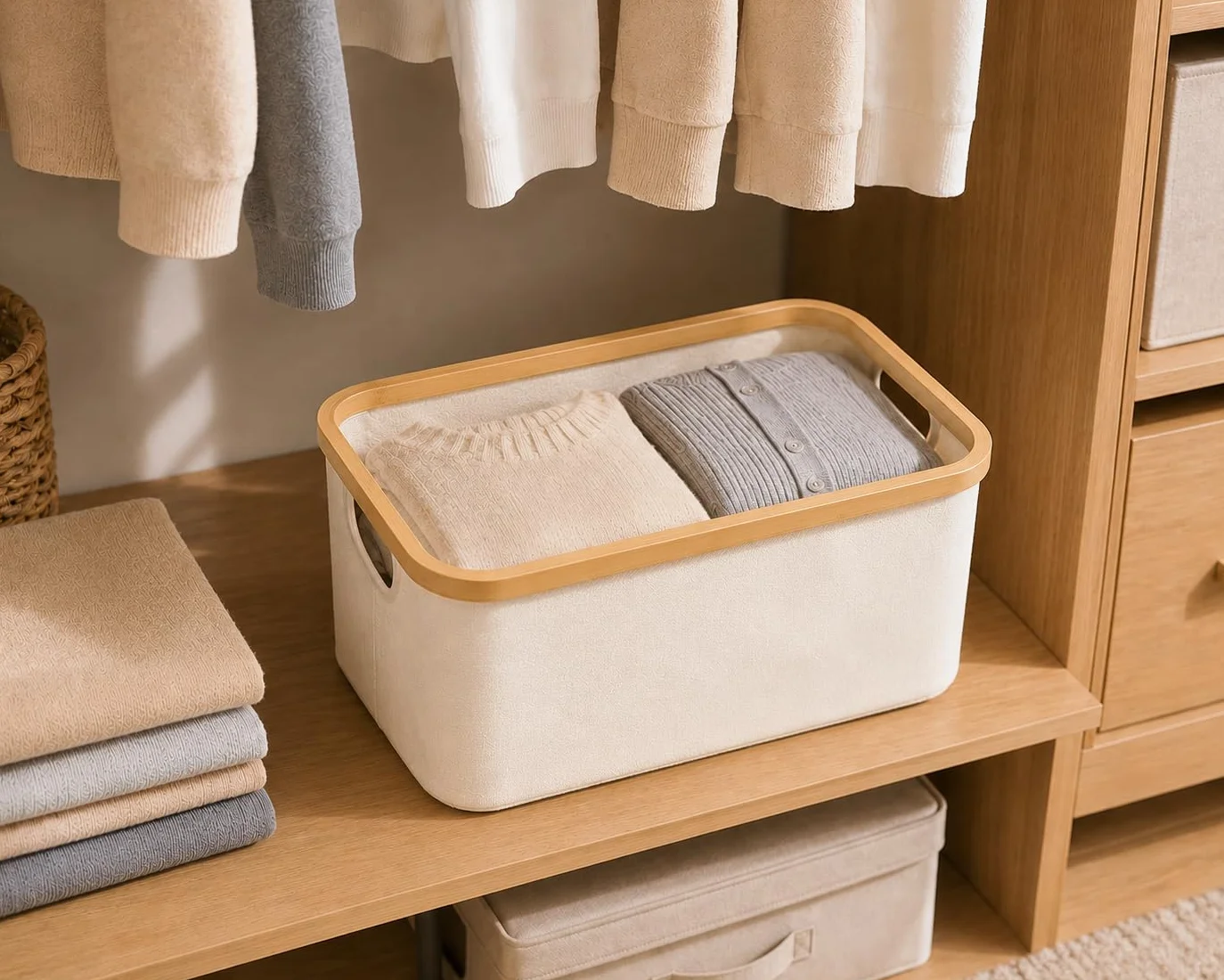 Cesta plegable para la colada 30L - Cesta resistente al agua para ropa seca y mojada - Cesta para ropa y sábanas - ideal para lavandería, baño y dormitorio -RS22111-1 - 45x30x24.5cm-Blanco