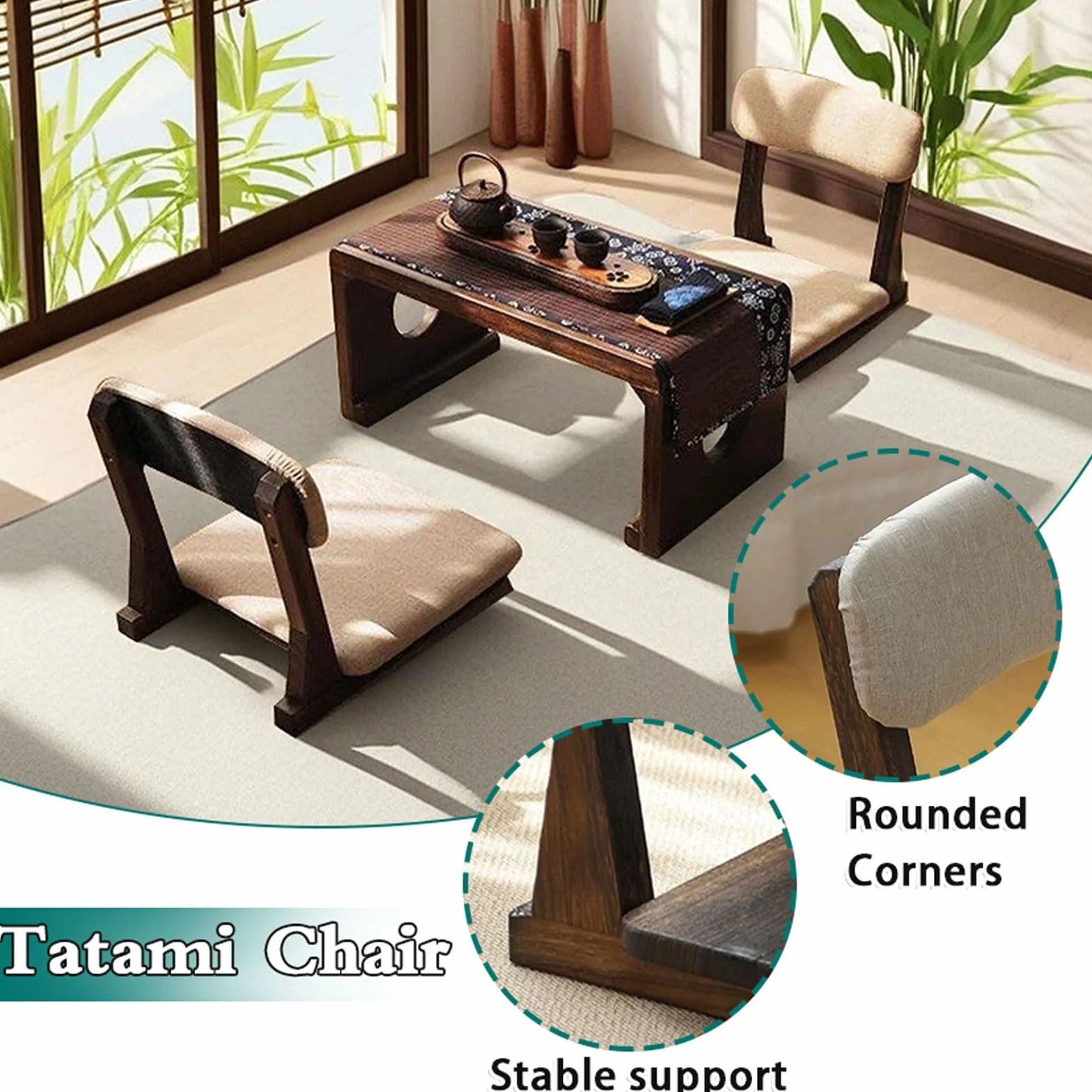 Silla Tatami,Silla Japonesa de Suelo,Silla de meditación Tatami de Madera,Silla De Piso Japonesa Sin Patas para Salas De Estar,Ligera PortáTil,Ahorra Espacio,para Relax,Gaming,Yoga y TV