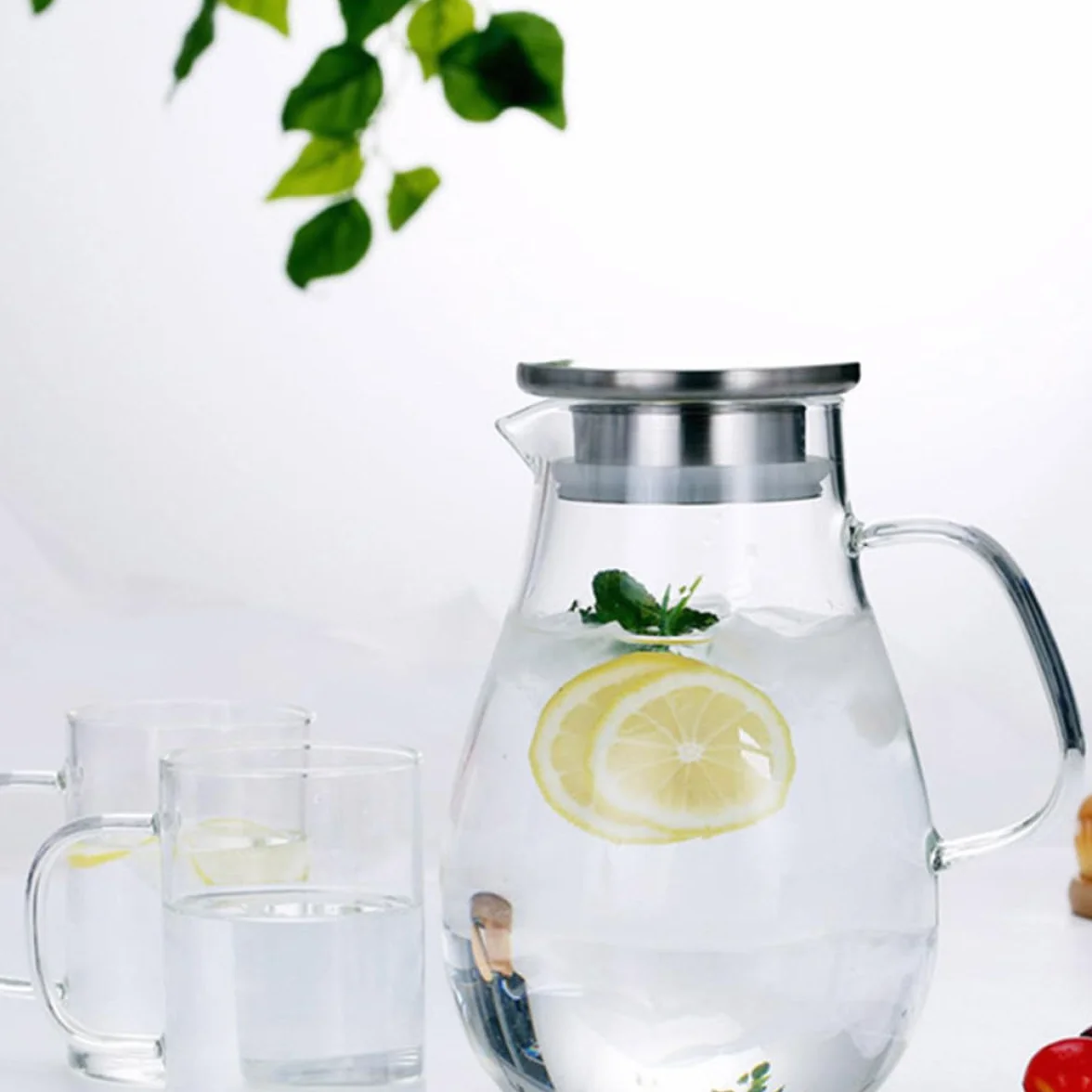 Jarra de Vidrio para Agua y Jugos 2000 Ml, Hervidor Multiusos Tapa Antigoteo, Botella de Almacenamiento Grande para Hogar y Cocina, Adecuado para Bebidas Frías y Calientes