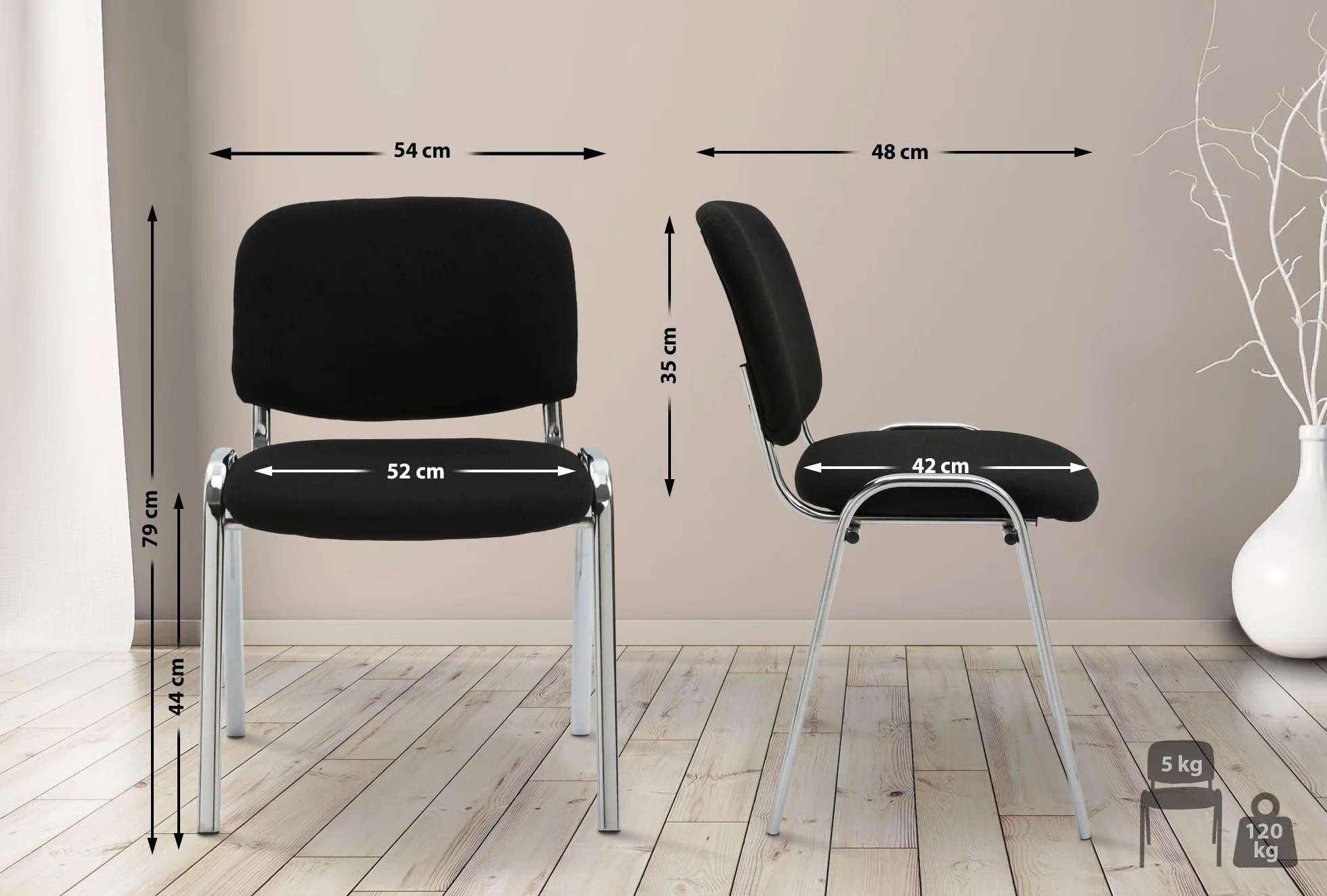 CLP Silla De Conferencia Ken Chrom En Tela I Silla Confidente Apilable I Silla De Oficina Sin Ruedas con Base de Metal I Color:, Color:Negro
