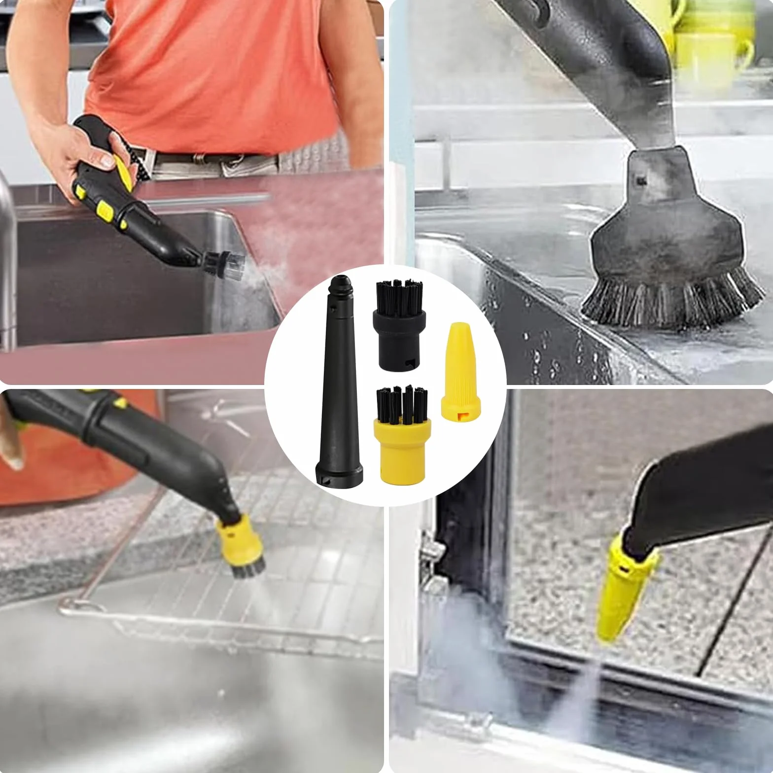 6 Piezas Accesorios Para Limpiador A Vapor para Kärcher SC1-SC5 CTK10 CTK20, Juego De Cepillos Redondos para Kärcher Accesorios Limpiador A Vapor, Repuestos para Kärcher