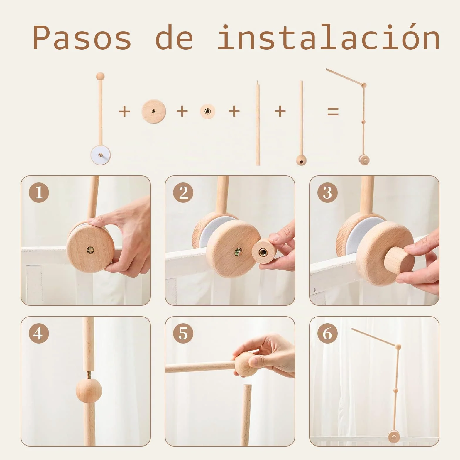 Youuys Soporte de Móvil de Madera para Cuna de Bebé, Brazo Regulable en Altura para Cama Campanas Carillones