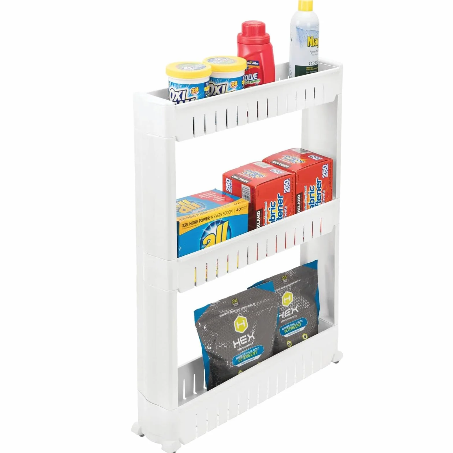 Carro Carrito Slim Estrecho Multiusos, por Ahorro De Espacio, con 4 Ruedas y 3 Cestos Niveles De Almacenamiento, para Cocina, Baño, Armario, Garage, Medidas 54x13x71cm