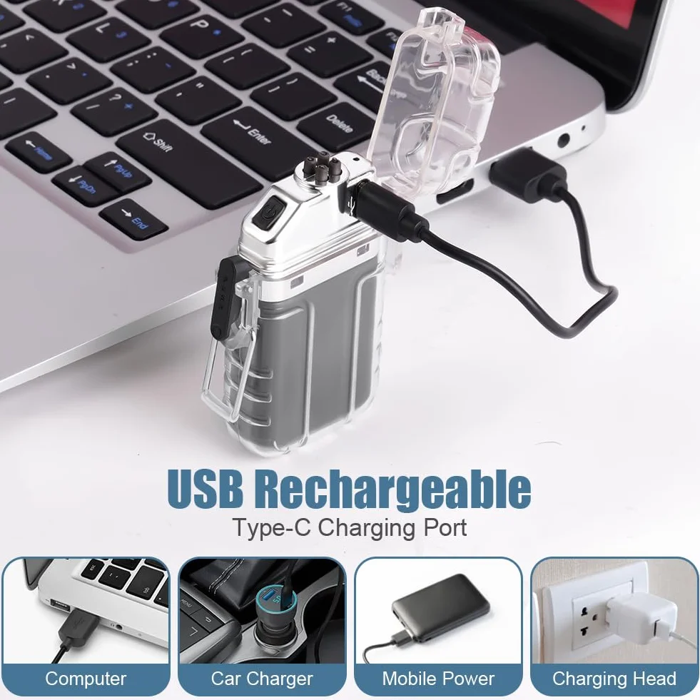 Vicloon Mechero Eléctrico Recargable USB C, Doble Arco Linterna, Resistente al Viento y Agua, Encendedor para Velas, Regalo para Papa