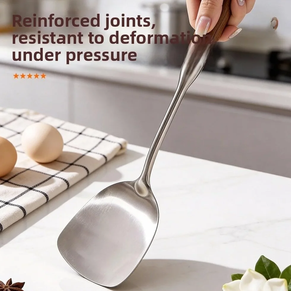 Juego de utensilios de cocina de acero inoxidable 316L, mango ergonómico de madera, espátula resistente al calor, cuchara ranurada para volteador para freír, freír, pescado