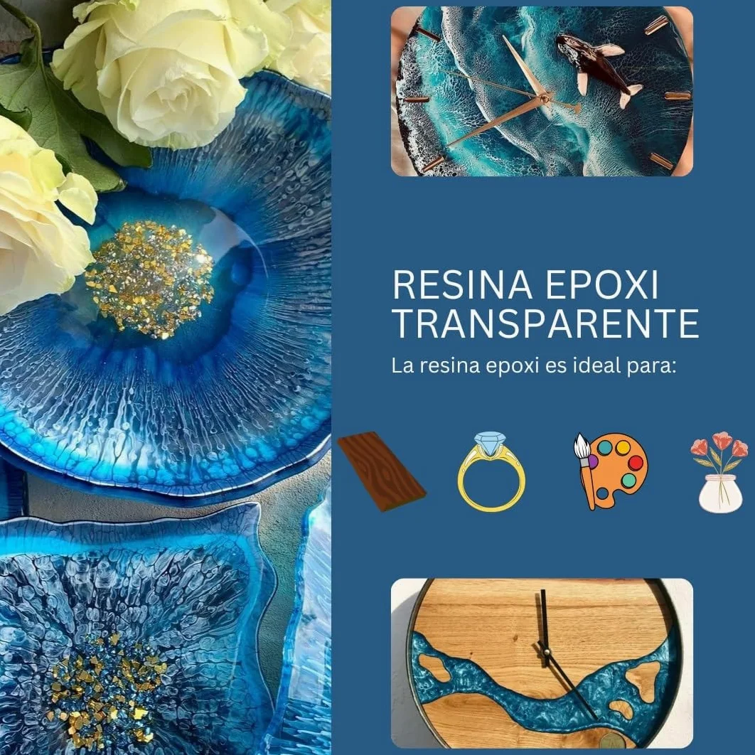 1.6 Kg Resina epoxi transparente No Tóxica una vez curada de dos componentes – Resina + Endurecedor, efecto agua para creaciones artísticas, recubrimiento de superficies, modelado, joyería, bricolaje