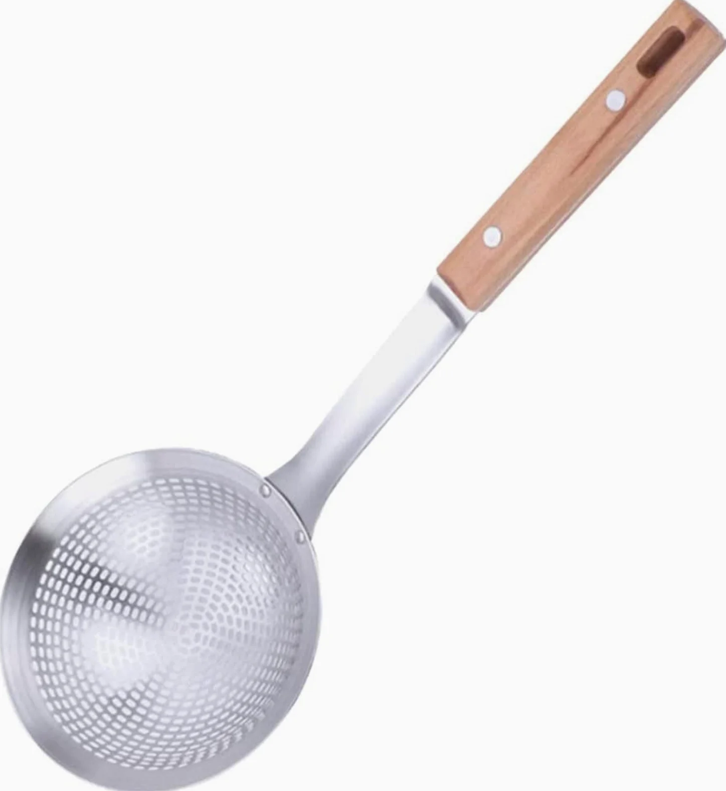 Colador colador tamices para cocinar utensilios de cocina, colador mango de madera colador acero inoxidable olla caliente drenaje cuchara fideos cuchara utensilios de cocina para restaurante hogar (