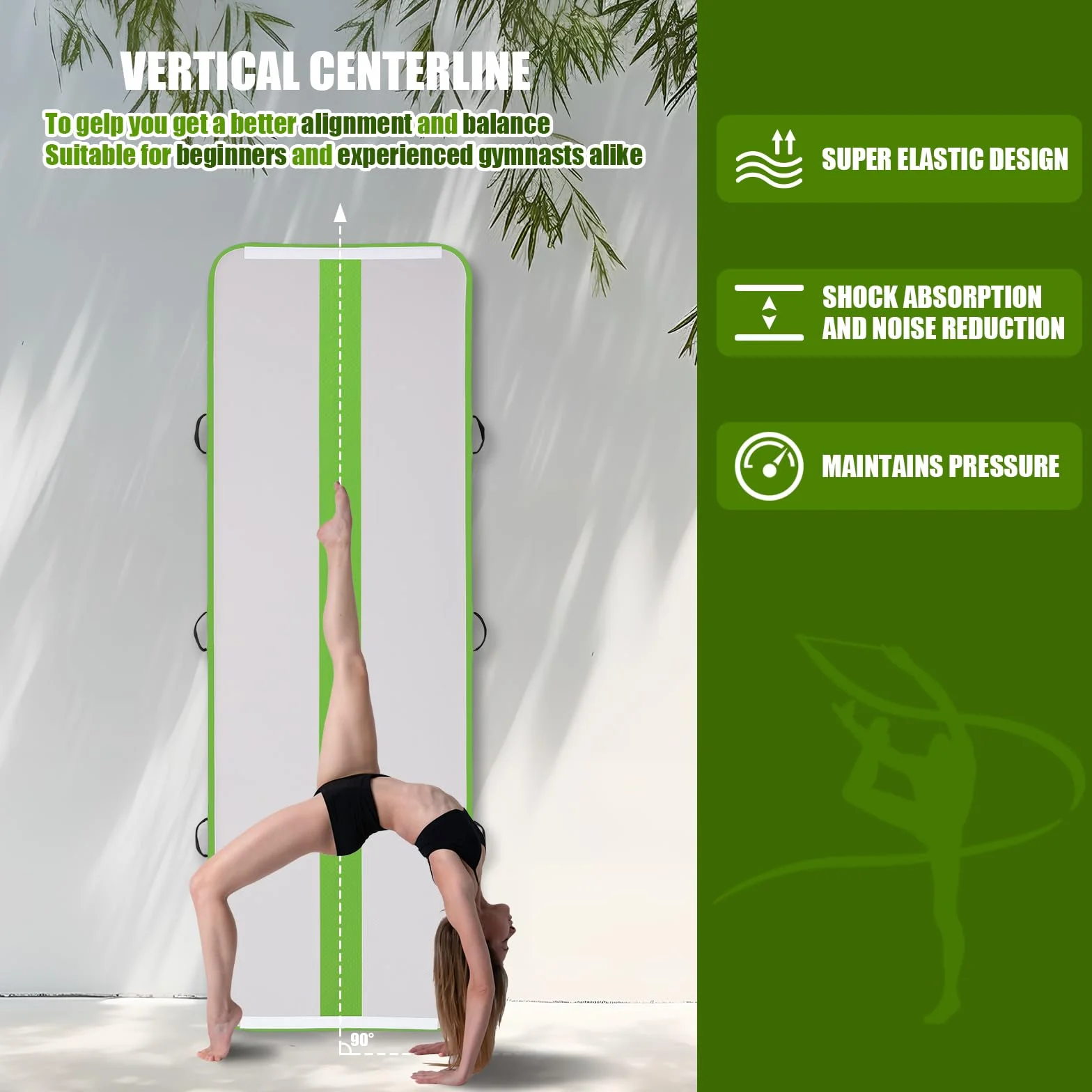 FEATH-R-LITE Colchoneta inflable de gimnasia de 10 pies, 4 pulgadas de grosor, para gimnasia, yoga, porristas con bomba eléctrica