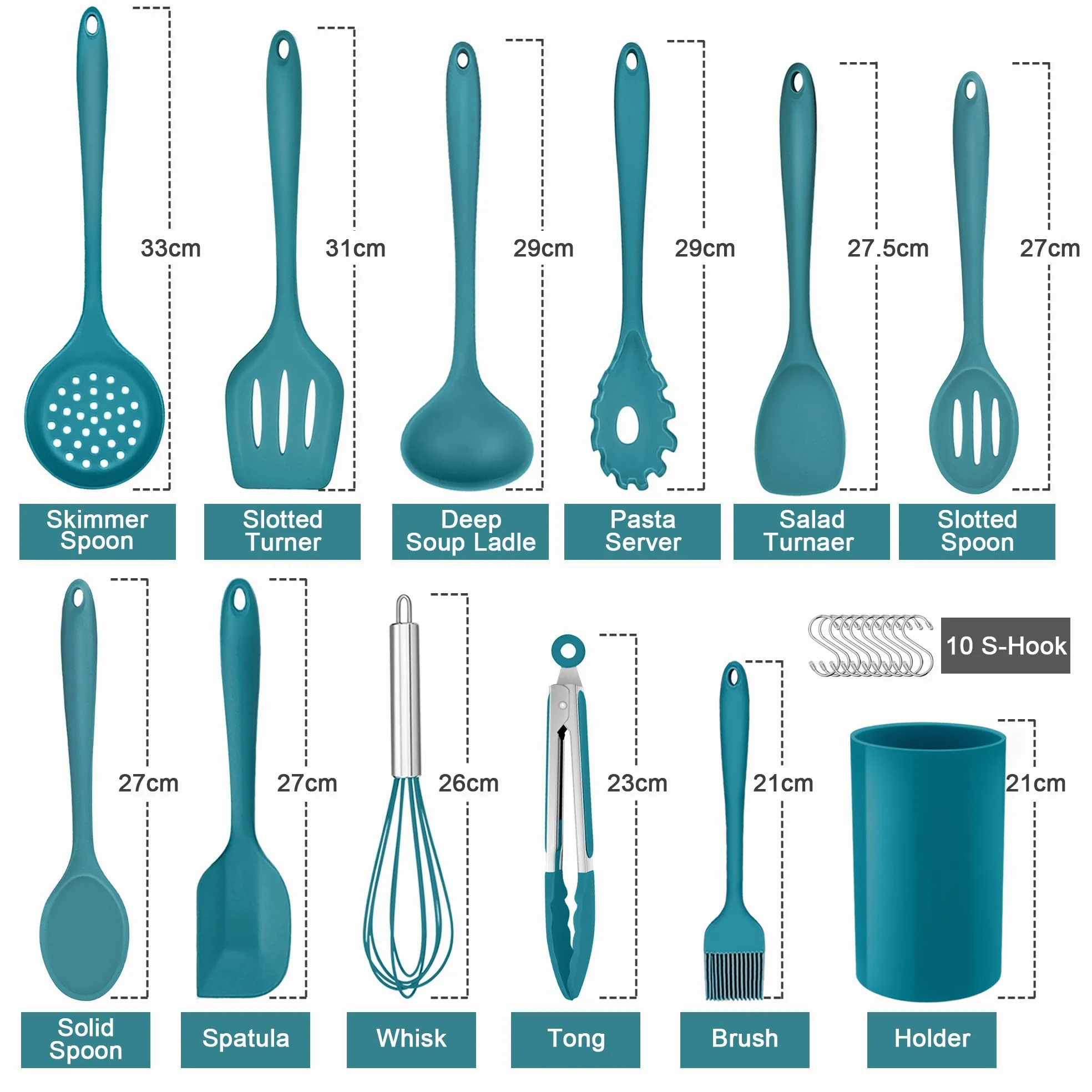 Herogo Juego de utensilios de cocina, utensilios de cocina de silicona de 22 piezas con soporte, herramientas de cocina, resistente al calor y antiarañazos, apto para lavavajillas (azul)