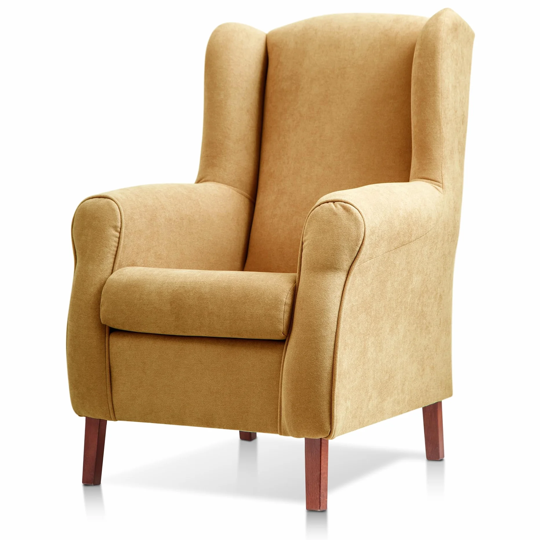 Sillon orejero Carla tapizado en Tela Antimanchas Color Mostaza (104 x 77 x 75 cm). Butaca de Salon o Dormitorio, para Leer, Ver la TV o para Lactancia