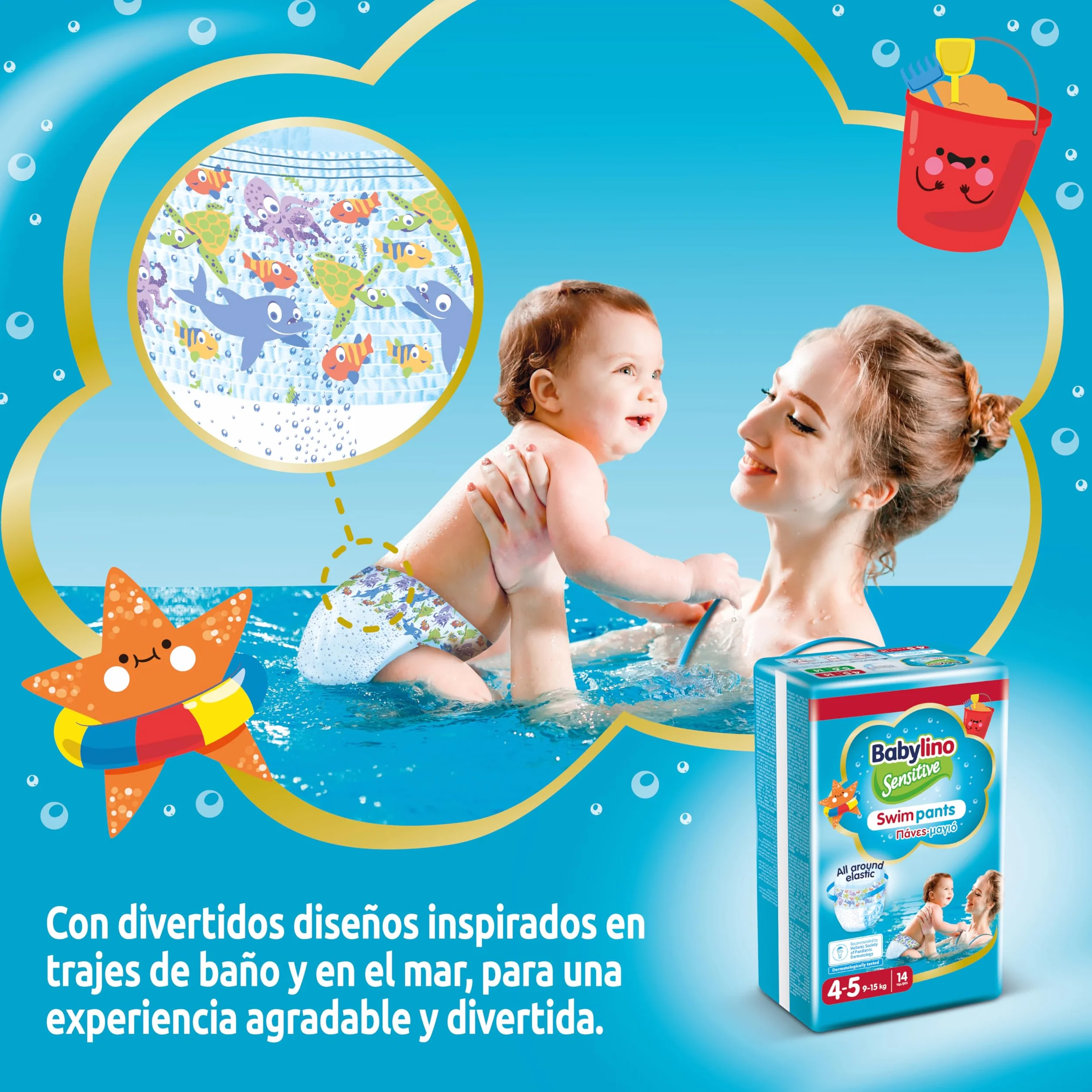 Babylino Sensitive SwimPants Pañales de playa y piscina talla 4-5 (9-15 kg) 14 unidades