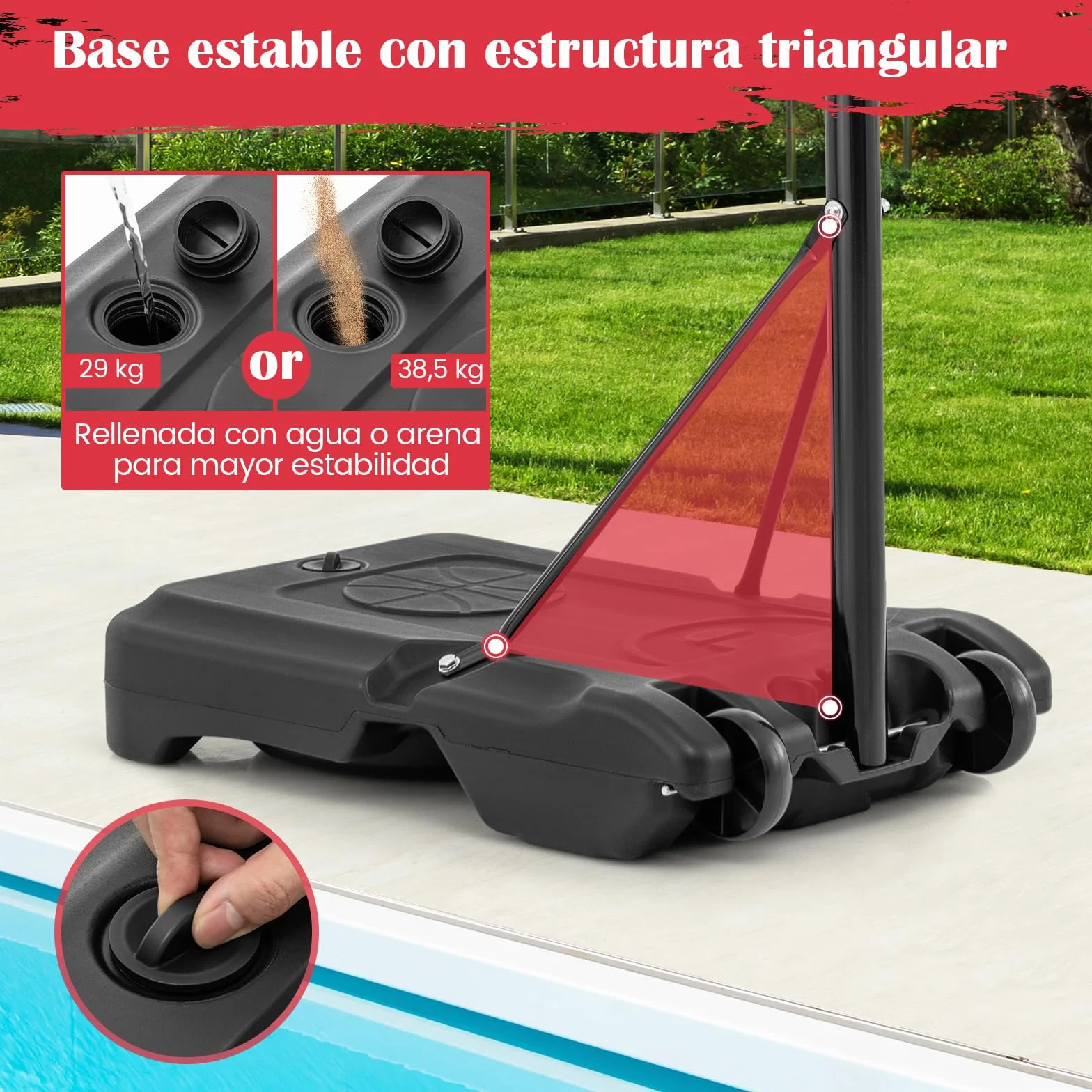 COSTWAY Canasta de Baloncesto Exterior, Altura Ajustable 115-135 cm, Aro con Ruedas para Niños y Adultos