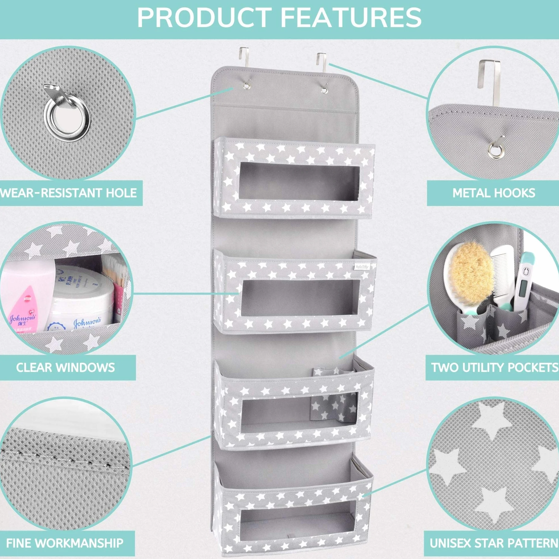 Vesta Baby Organizador para Puerta con 4 Bolsillos Ventana Transparente Almacenamiento Baños Habitación Niños Guardería