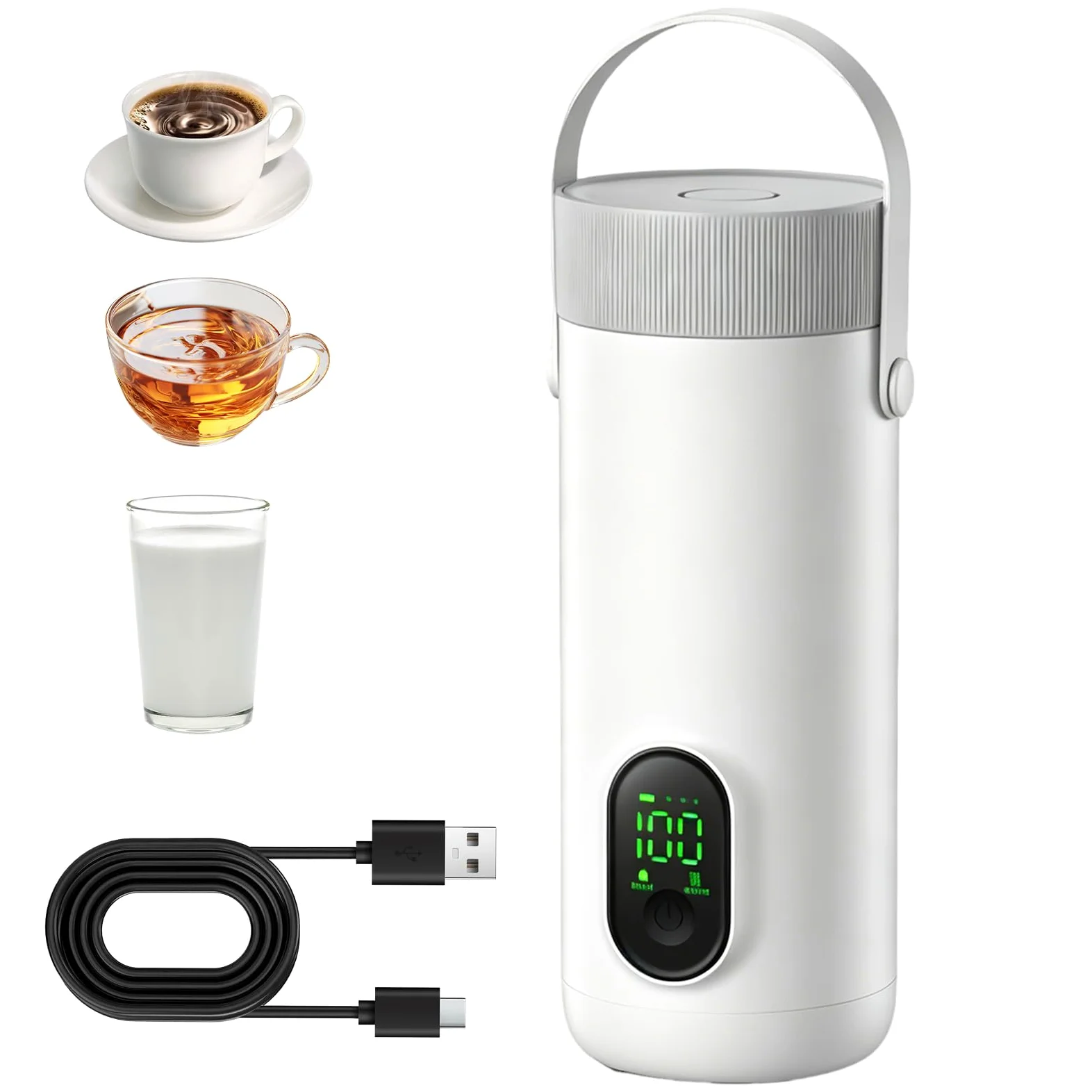 Hervidor Eléctrico Portátil, 500ml Pequeño Hervidor de Agua Eléctrico, 6 Ajustes de Temperatura, Acero Inoxidable 304, Calentamiento Rápido en 15 Minutos, para Hacer Leche Café Té