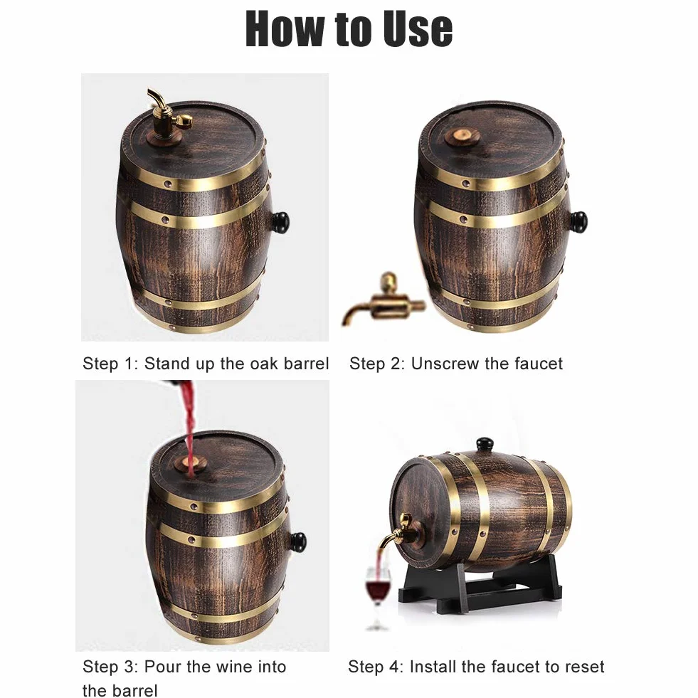 Barril de envejecimiento de roble de vino | Barril de roble americano estilo retro de 3 litros para vino tinto, brandy y whisky | Cubo de brandy con grifo y soporte | Spot negro