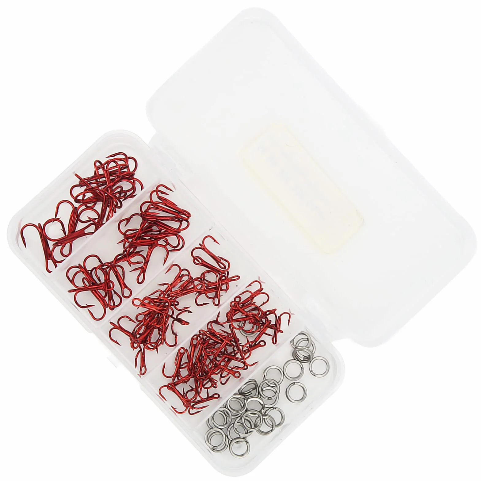 Anzuelos de Pesca Triples de Acero con Alto Contenido de Carbono, Doble Anillo, para Señuelos Cebo en Agua Salada, 100 Uds con Caja
