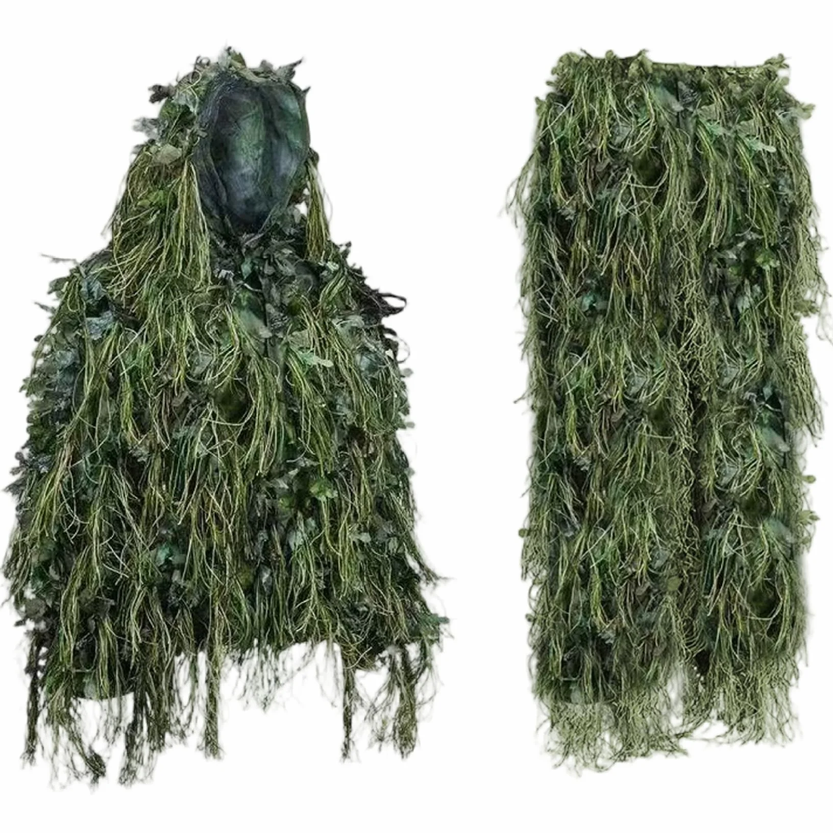 Traje Ghillie con Hojas 3D para Hombre, Chaqueta y Pantalones de Camuflaje Ligeros y Transpirables para Caza al Aire Libre