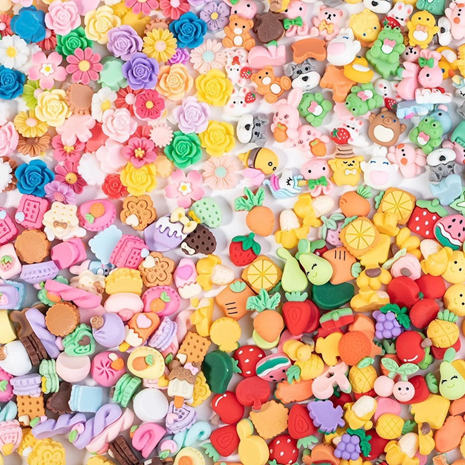 100 Piezas Surtido de Charms de Slime, Cute Cartoon Bulk Flatback Charms, Adornos de Gelatina y Resina Plana, Cute Cartoon Bulk Flatback Resina Adornos, para Hacer Manualidades