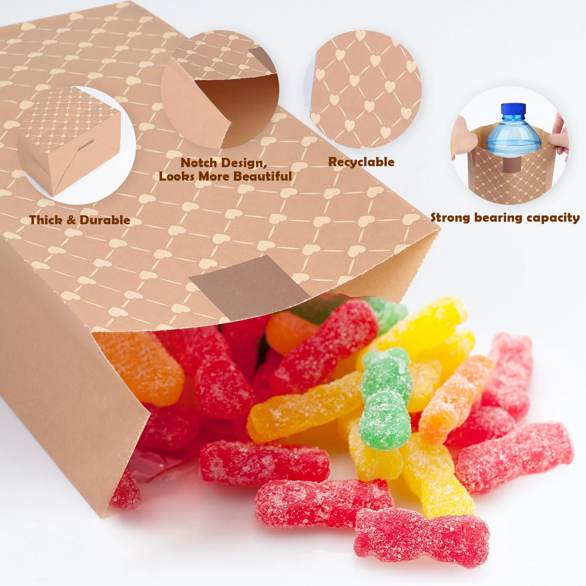 Romon Bolsas de Papel, Bolsas Papel Kraft de 12 piezas con 12 Pegatinas Para bolsas de papel kraft, Bolsas chuches cumpleaños, bolsas para bodas, etc.