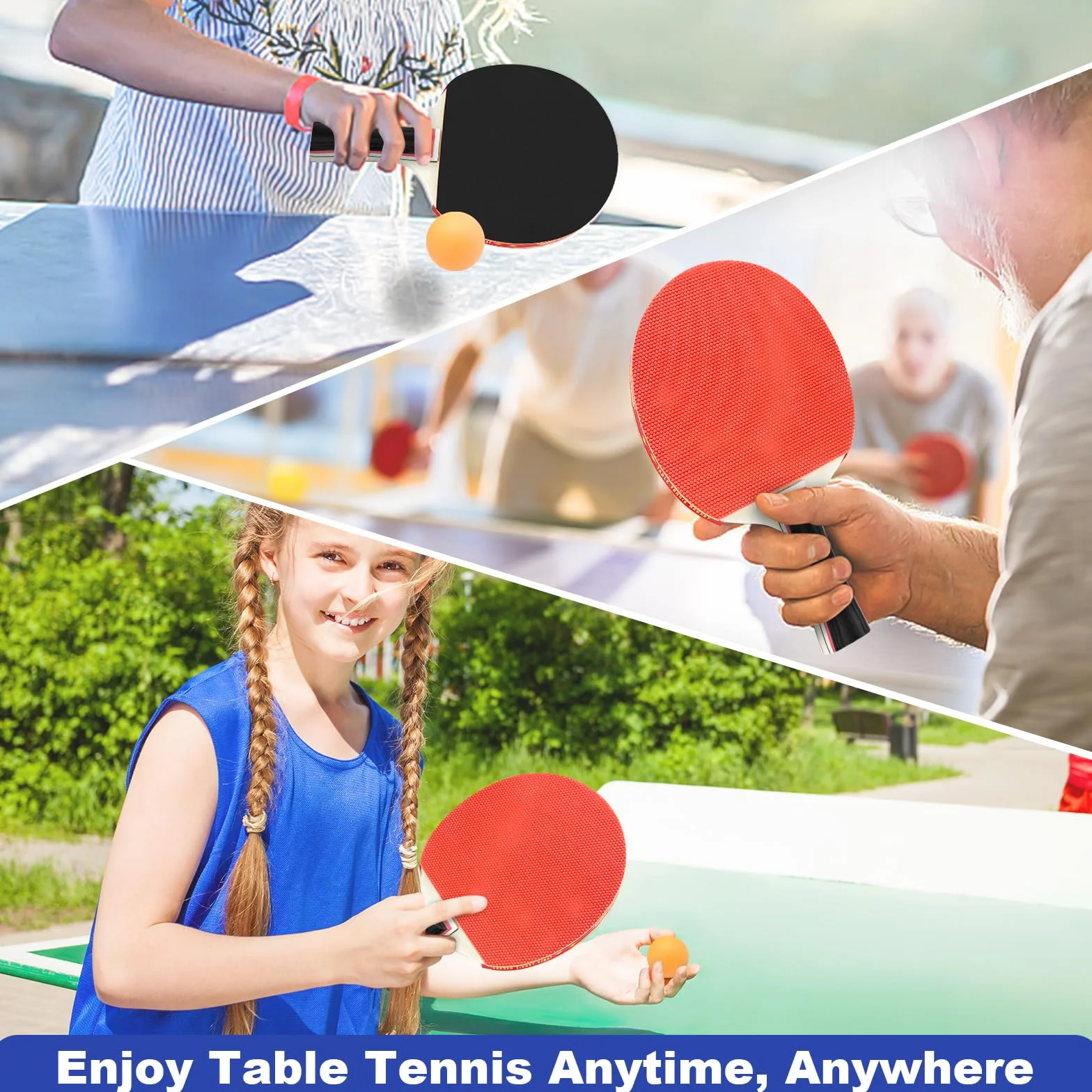 Set de Ping Pong Portátil con 4 Raquetas y 8 Pelotas, Juego de Raquetas de Tenis de Mesa de 2 Piezas