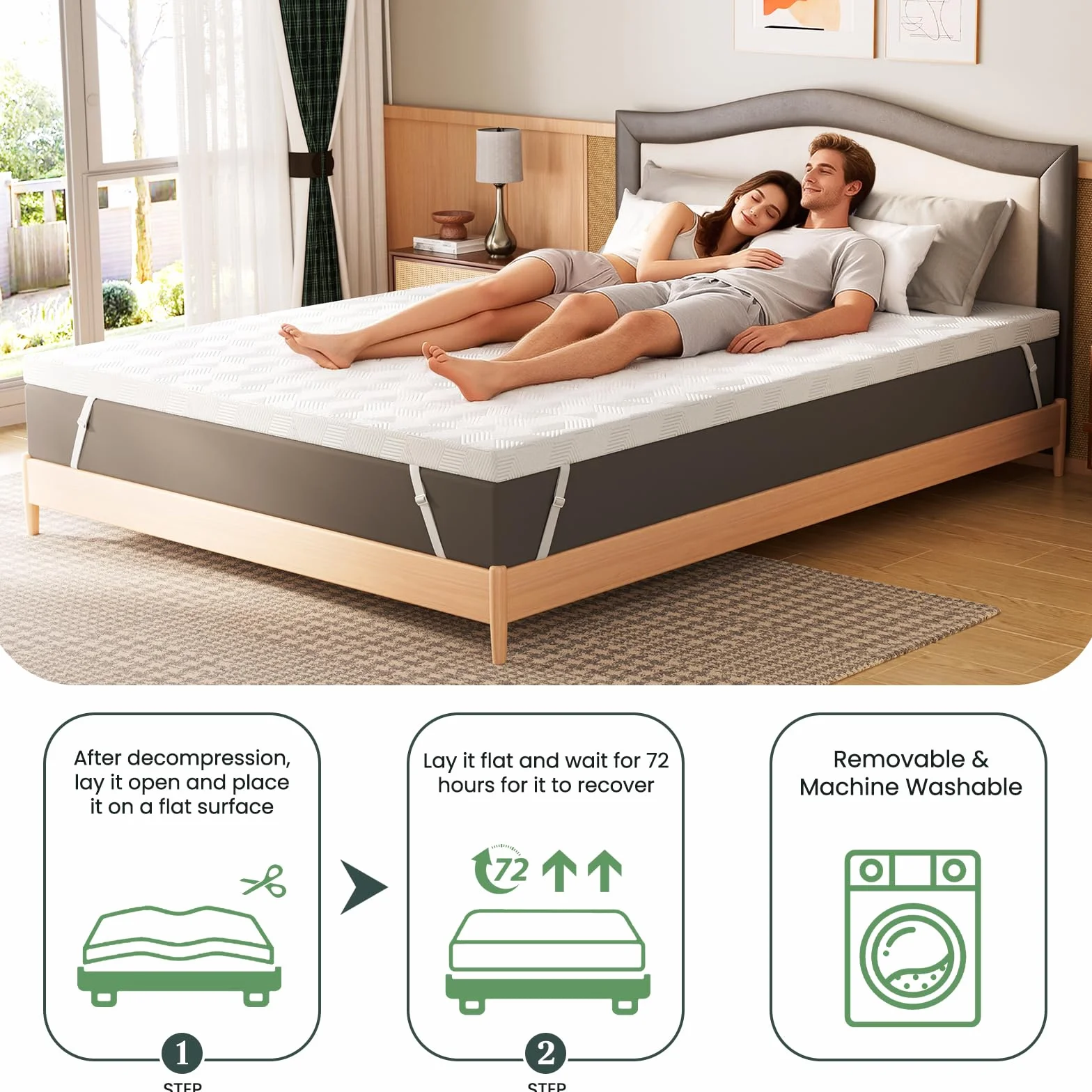 Topper viscoelástico 140 x 200cm Colchon, Cubrecolchón Grosor 10CM, Mattress Topper, Alivia Tensiones Musculares, Sobrecolchon Desenfundable y Lavable, Transpirable y Antiacaros