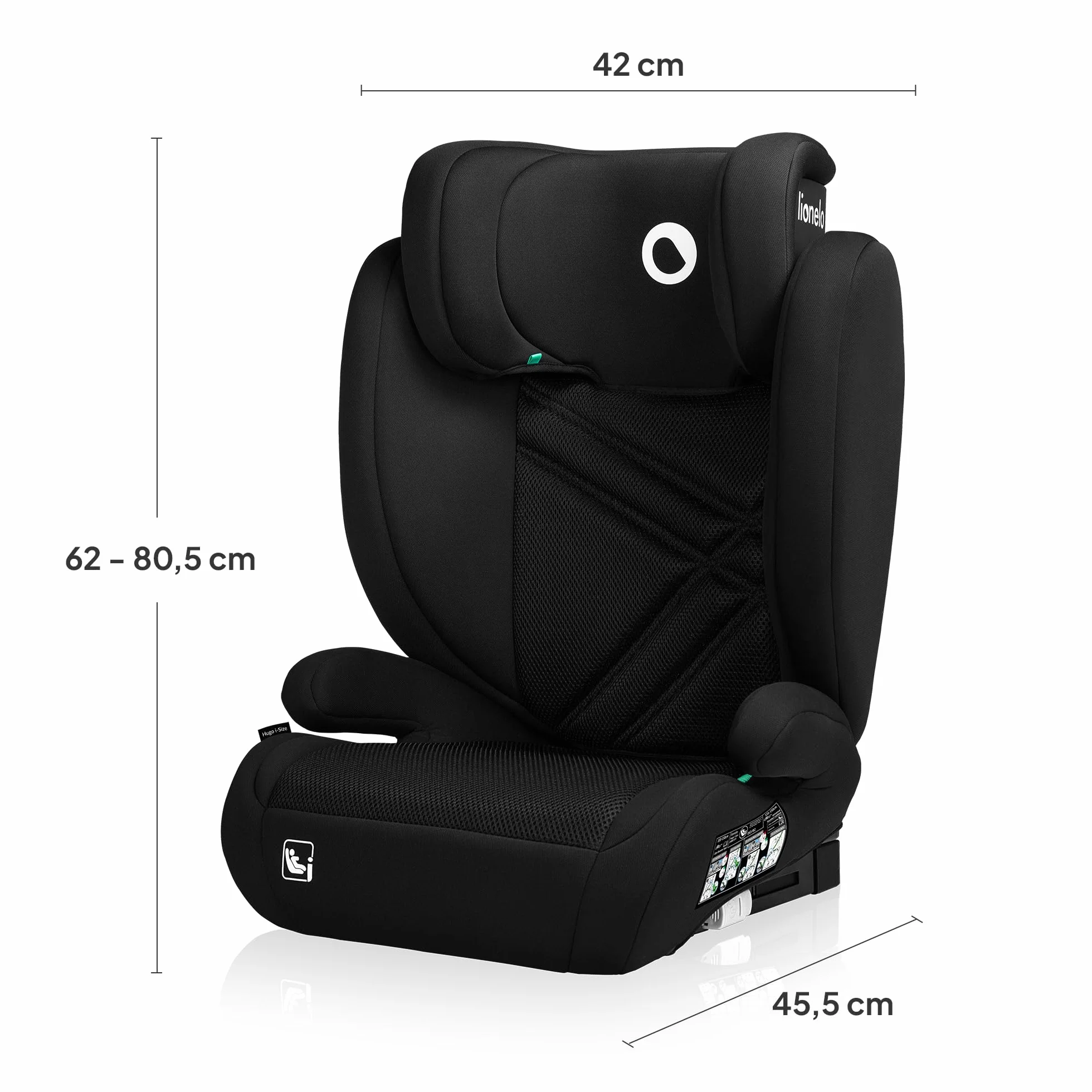 LIONELO HUGO I-SIZE Silla de coche para bebés, Grupo 2 3, de 100 cm a 150 cm Montaje ISOFIX Reposacabezas Memory Foam ajustable Protección lateral Reposabrazos cómodos Respaldo extraíble