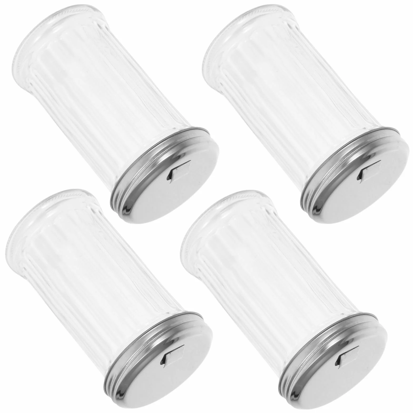 Set 4 Saleros y Pimenteros de Vidrio Transparente 330 Ml con Tapa de Acero Inoxidable para Cocina, Dispensador de Condimentos y Tarro de Especias Práctico y Compacto