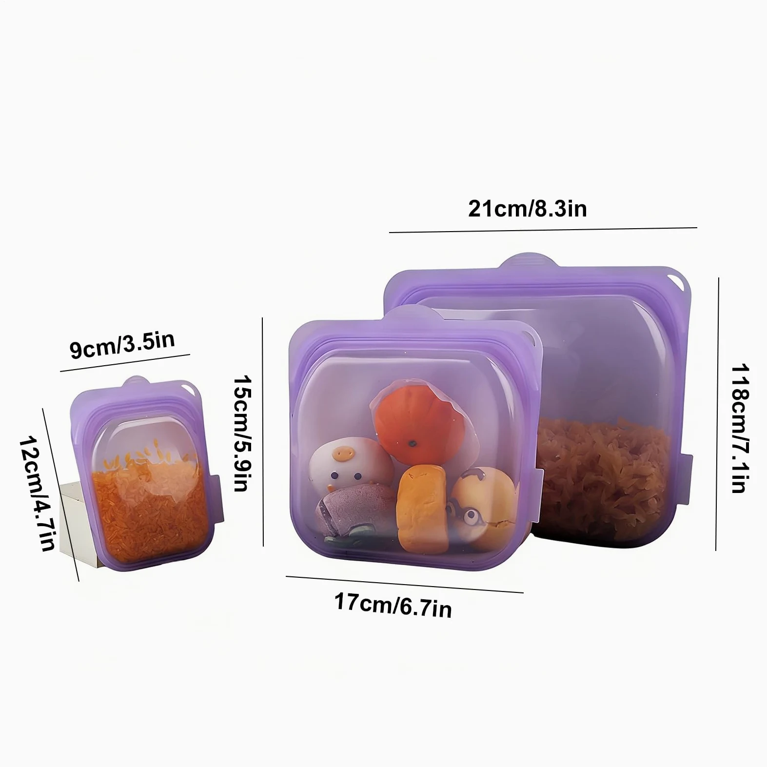 Bolsas Reutilizables para Snacks 3 Recipientes de Silicona para Almuerzo | Bolsas Herméticas para Congelador para Preparar Comidas, Viajes, Carne, Queso, Verdura, Fruta