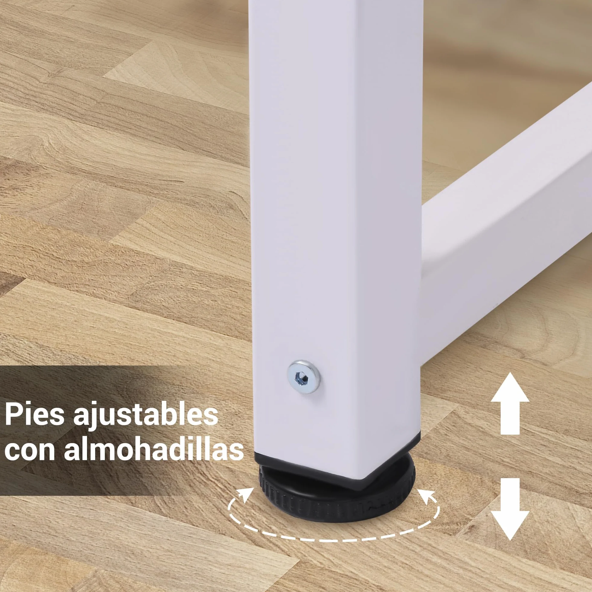 HOMCOM Mesa de Escritorio Moderna Marco Acero 120x60x76 cm Blanco y Natural | Mesa de Estudio, Pies Ajustables, Mesita de Ordenador, para Oficina Hogar