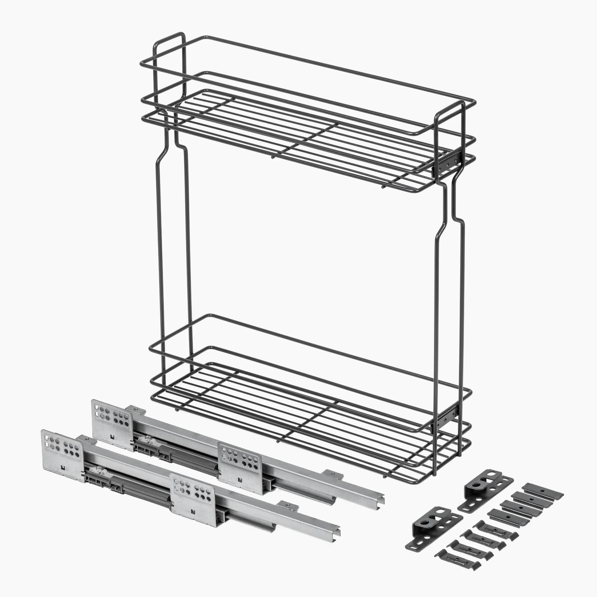 GTV Cesto Extraíble para Mueble de Cocina, Organizador 2 Niveles con Guías de Extracción Total, Carga 15 kg, para Armario de 200 mm, Acero, Color Antracita