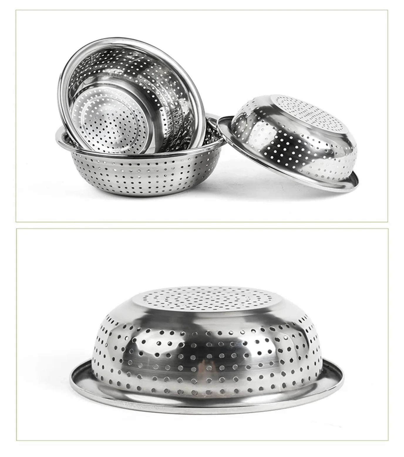 Juego de Cuencos for Mezclar Acero Inoxidable, Recipiente Grande Metal, ensaladera Resistente, Cesta escurridora for Frutas y Verduras(Bowl 32cm)